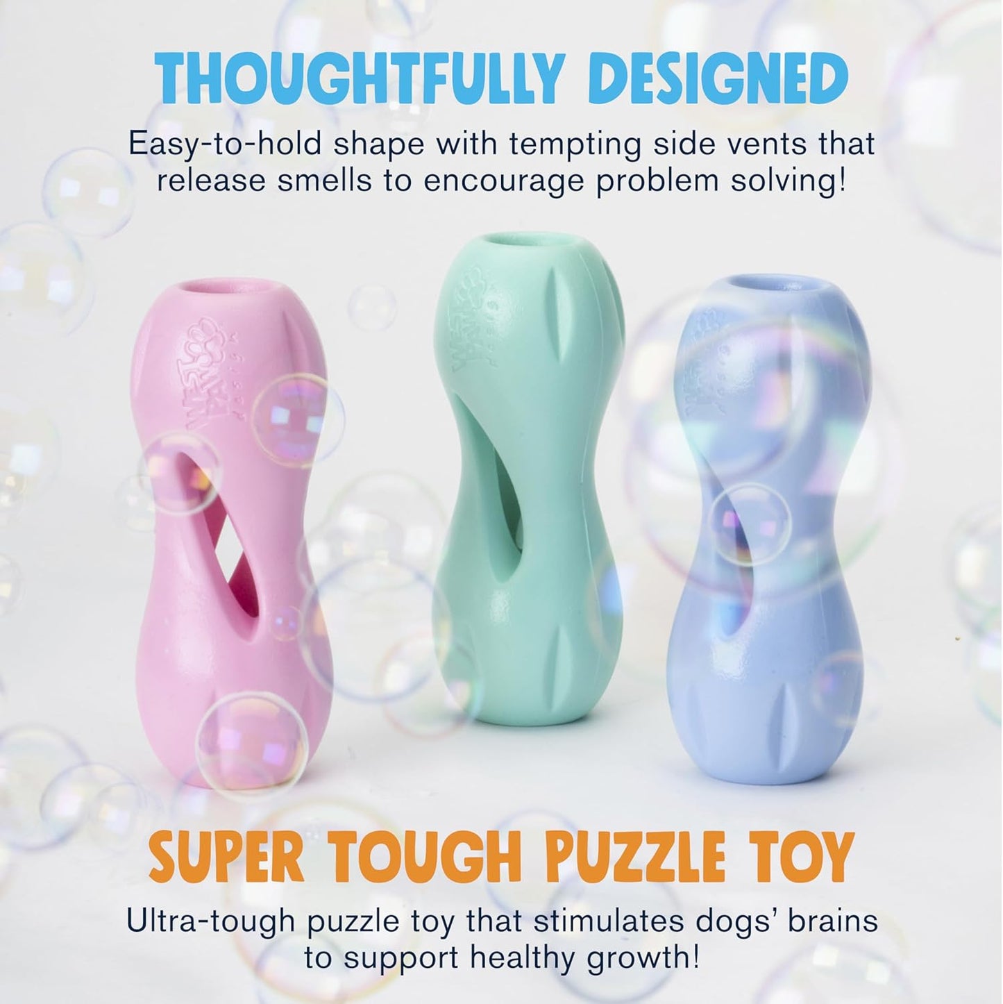 WEST PAW Zogoflex Qwizl Dog Puzzle Treat Toy – Interactive Chewing for Dogs – Dispenses Pet Treats – Brightly-Colored Dog Enrichment Toy for Aggressive Chewers, Fetch, Catch, Small 5.5", Periwinkle