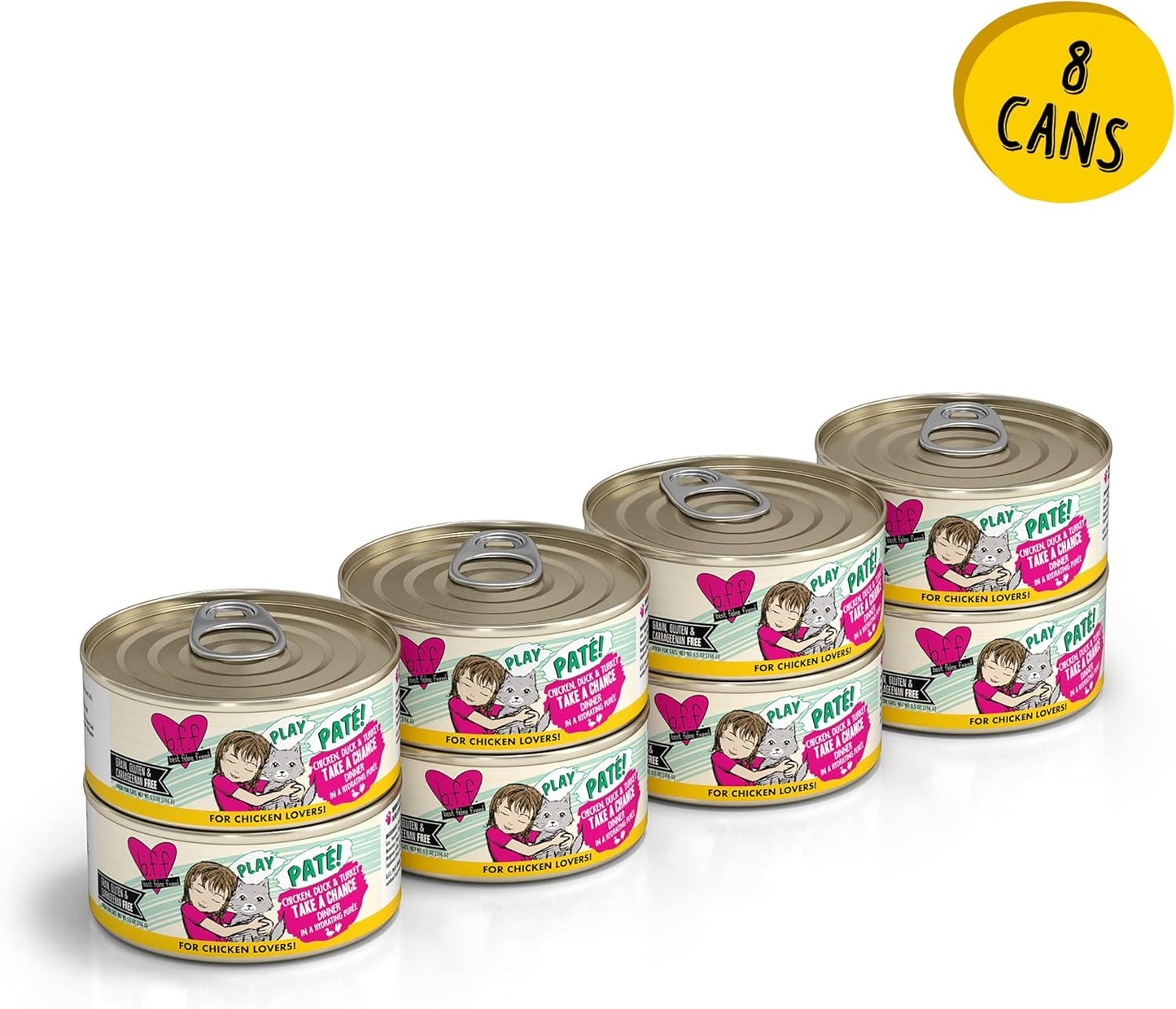 Weruva B.F.F. Play - Best Feline Friend Paté Lovers, Aw Yeah!, Chicken, Duck & Turkey Take a Chance with Chicken, Duck & Turkey, 5.5oz Can (Pack of 8)