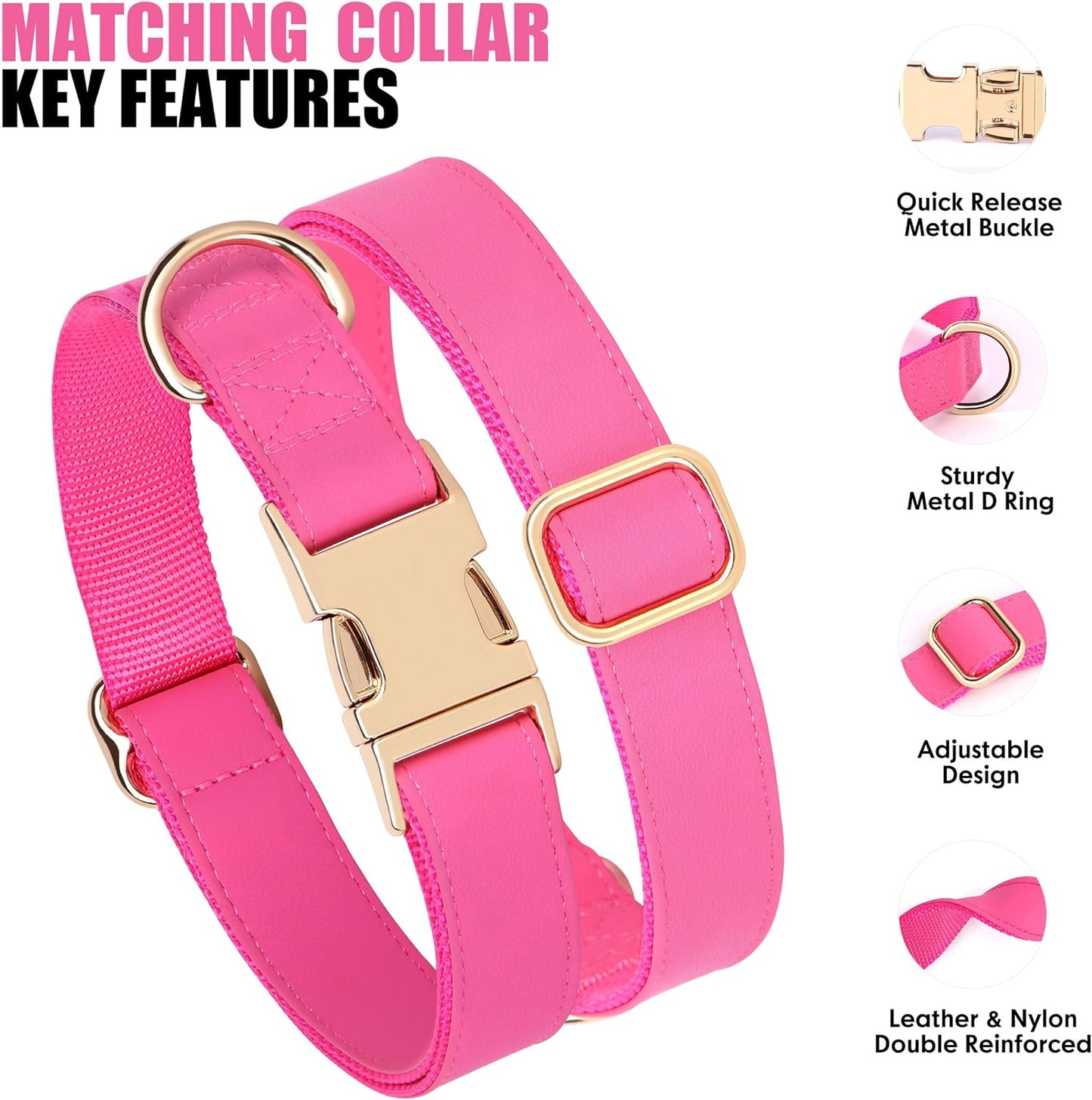 PET ARTIST Soft PU Leather Dog Collar, Bright & Stylish Hot Pink Dog Collar Girl with Quick Release Rose Metal Buckle, Nylon Padded Durable Pet Collars Adjustable for Small Dogs, Neck Fit 9-14"