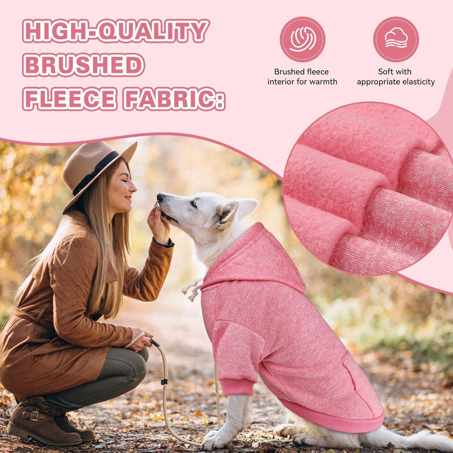 Dog Sweaters for Large Dogs Dog Hoodie Fleece Dog Sweater Soft Dog Clothes Sweatshirt with Pocket Dog Hoodie for Large Dogs(Pink&XXL)