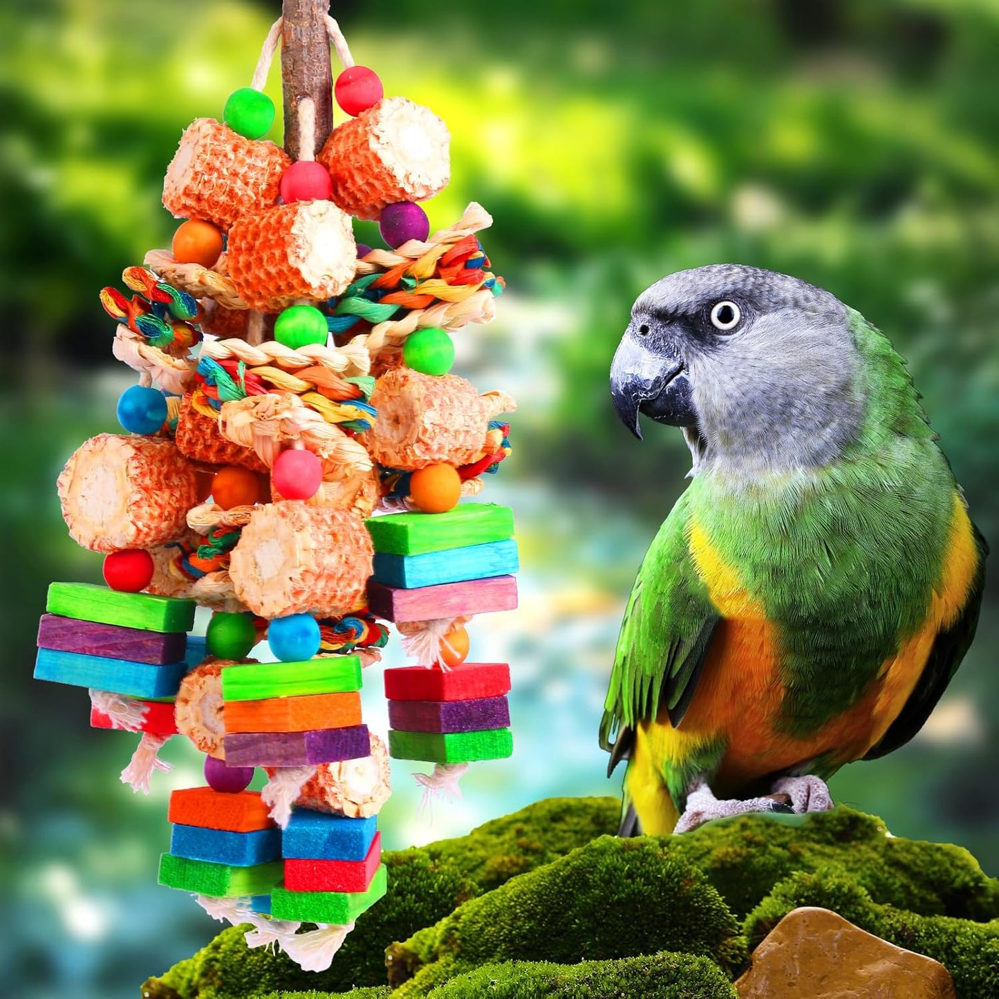Parrot Toys for Medium and Large Birds Natural Wood Corn Cob Chewing Toy Bird Cage Accessories for African Grey,Macaws,Conure,Cokatoos,Cockatiel,Amazon Parrots