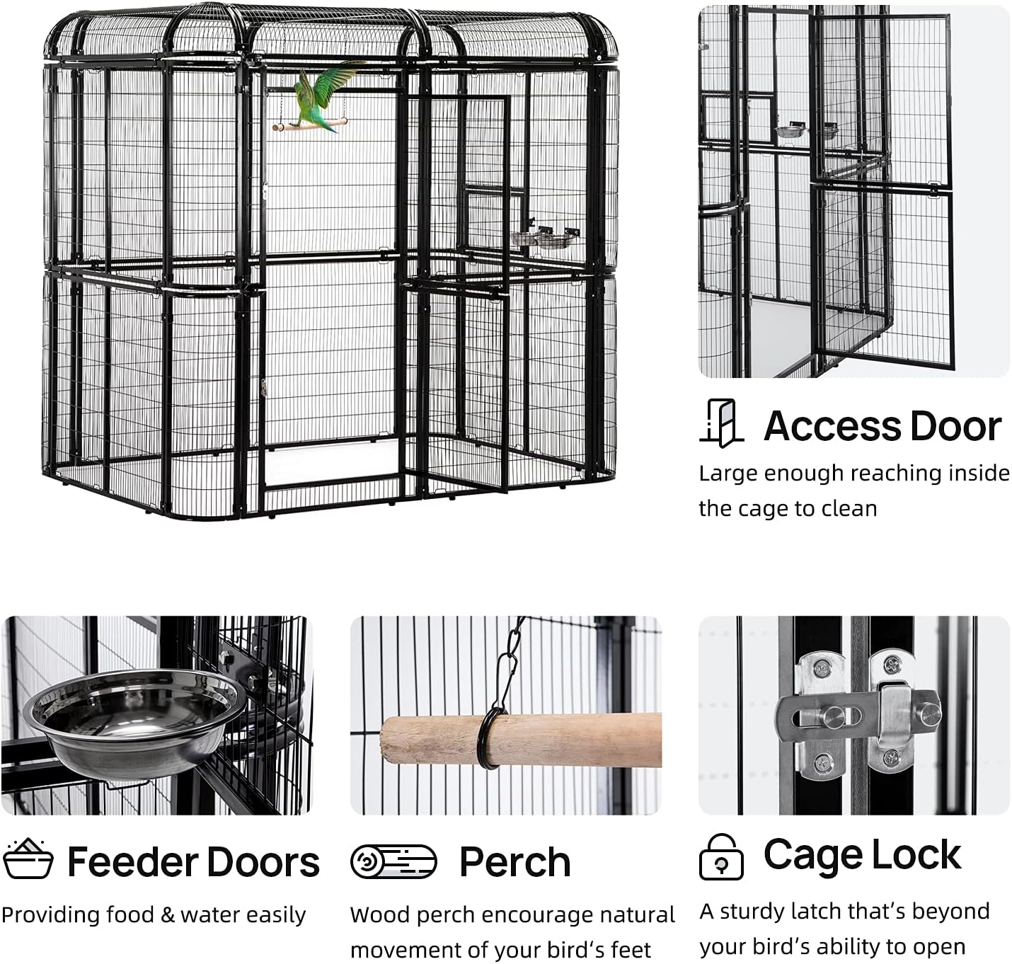 wonline Parrot Cages for Large Birds Outdoor Extra Large Bird Cage with Bird Cage and Perch, Suitable for Macaws Canaries Parrots Budgie Lovebirds (Black)