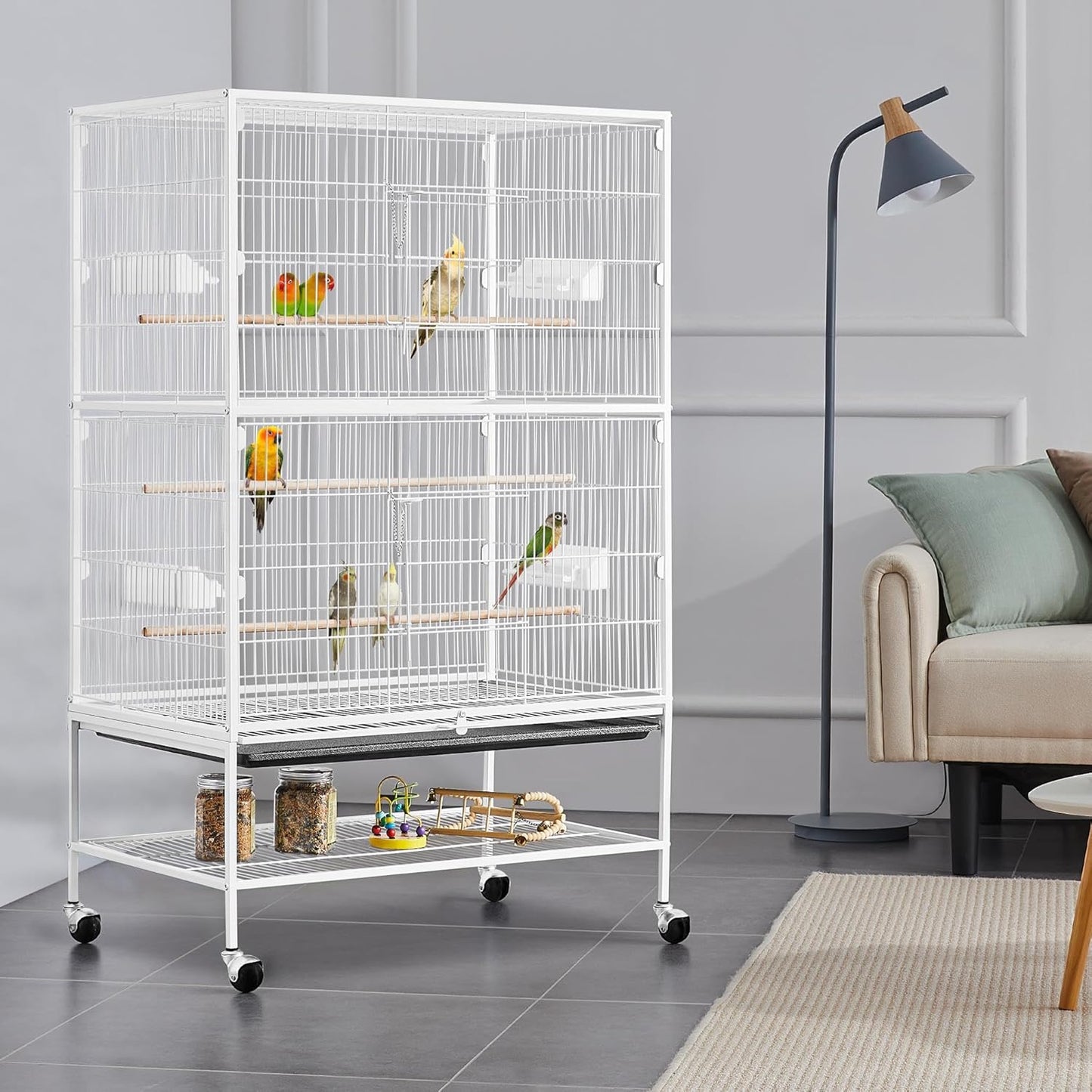 Yaheetech 52inch Bird Cage Extra Large Parakeet Parrot Cage for Lovebird Cockatiel Conure Finch with Rolling Stand White