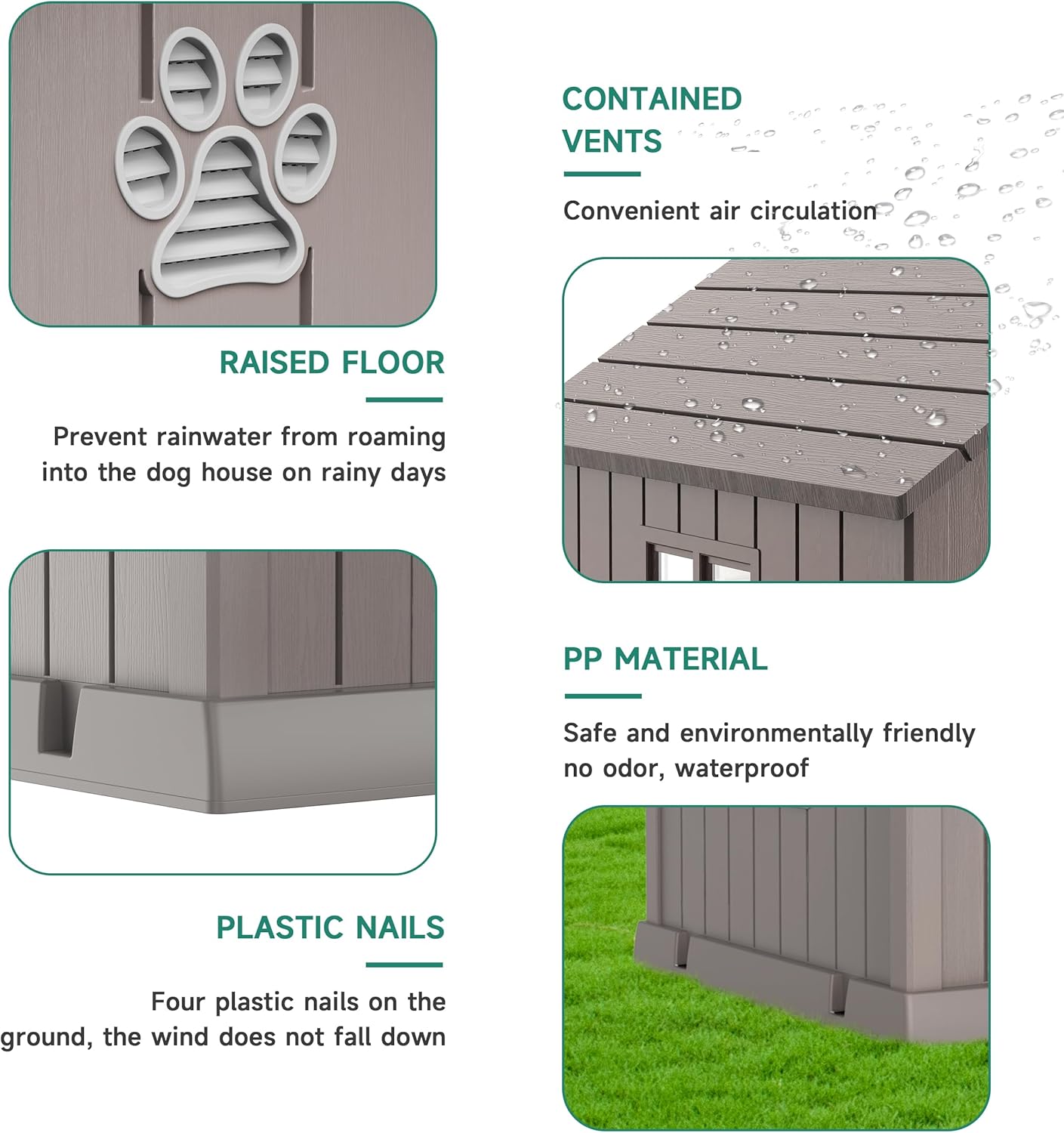 DRATO Dog House Indoor Outdoor for Small to Large Sized Dogs Indoor Outdoor Doghouse Puppy Shelter with Elevated Floor, Easy to Assemble (Light Brown, 38Inch(37.8 * 40.87 * 38.82))