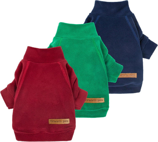 Fitwarm 3 Pack Classic Fleece Dog Sweater, Christmas Dog Winter Clothes for Small Dogs Boy Girl, Holiday Pet Apparel, Burgundy Red, Green, Navy Blue, Small