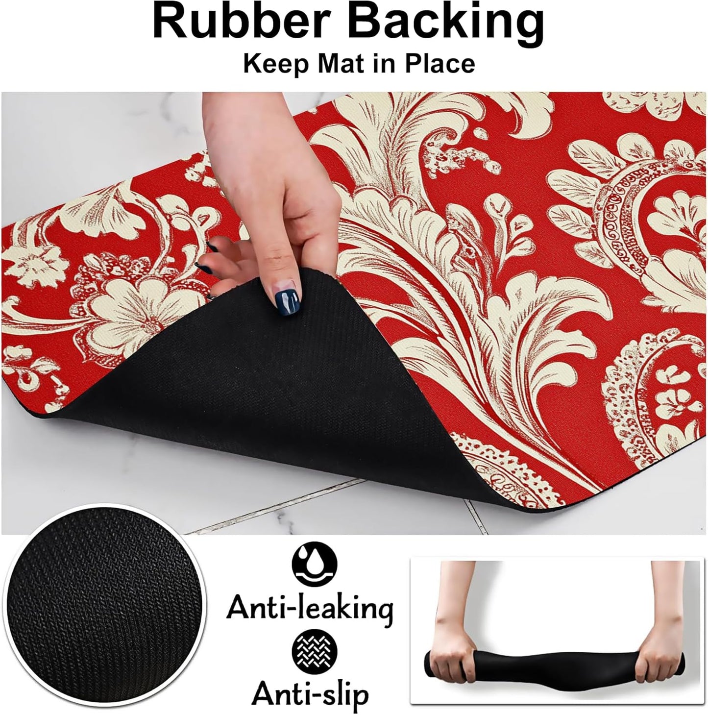 Red White Paisley Dog Food Mat-Absorbent Pet Feeding Mat for Food and Water Bowl, Quick Dry Dog Placemat with Rubber Backing-No Stains Pet Supplies for Messy Drinkers 16"x24"