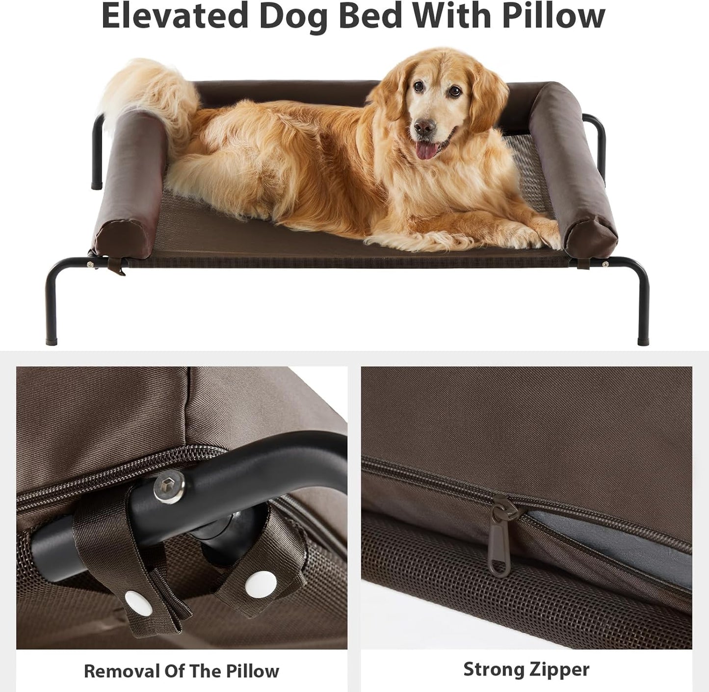 RRPETHOME Large Elevated Cooling Dog Bed, Raised Dog Cot Beds for Large Dogs, Elevated Outdoor Pet Cot, Chew Proof Portable Cooling Pet Cot with Skid-Resistant Feet and Breathable Mesh