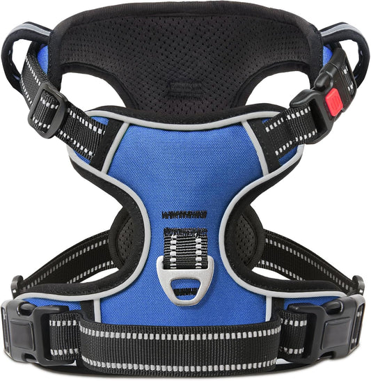 Timos Dog Harness for Large Dogs, No Pull Service Vest with Reflective Strips and Control Handle,No Choke Dog Harness with 2 Metal Rings for Easy Walking,Outdoor Training,Blue, L