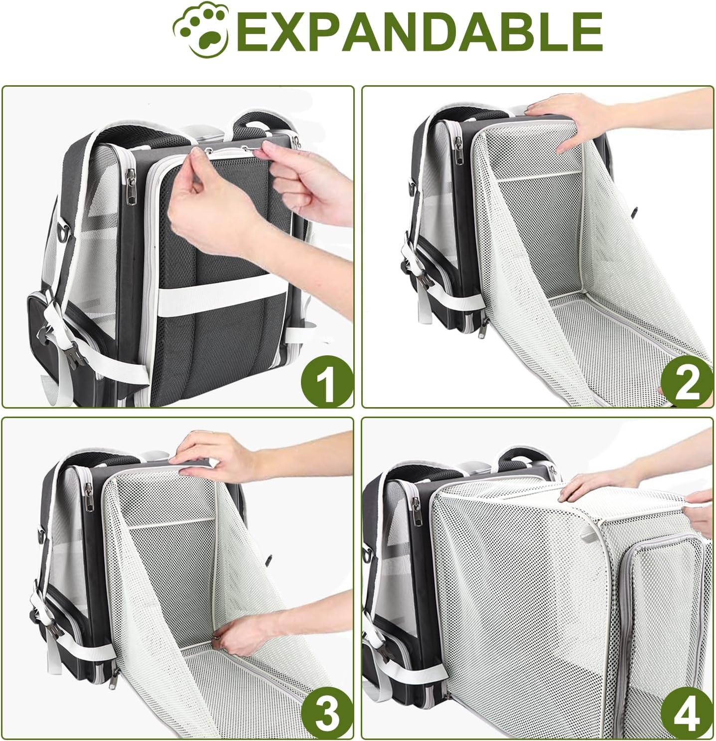 Texsens Cat Backpack - Expandable Pet Carrier for Medium Cats and Small Dogs up to 17 lbs - Breathable, Collapsible & Soft Cat Travel Bag for Outdoor Hiking (Black)