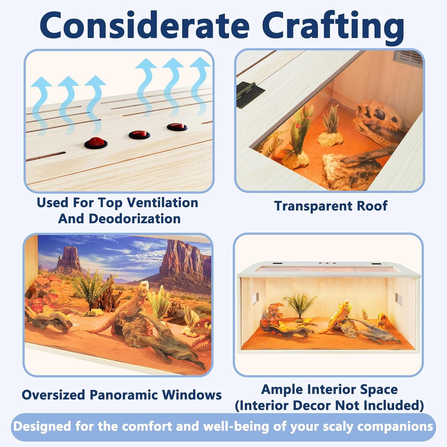 Prolee 63 Gallon Bearded Dragon Tank,Wooden Reptile Tank and Lizard Tank, Large Bearded Dragon Enclosure with Built-in Lamp Fixture, Snake Tank (40" L X 19.5" W X19.5 H)