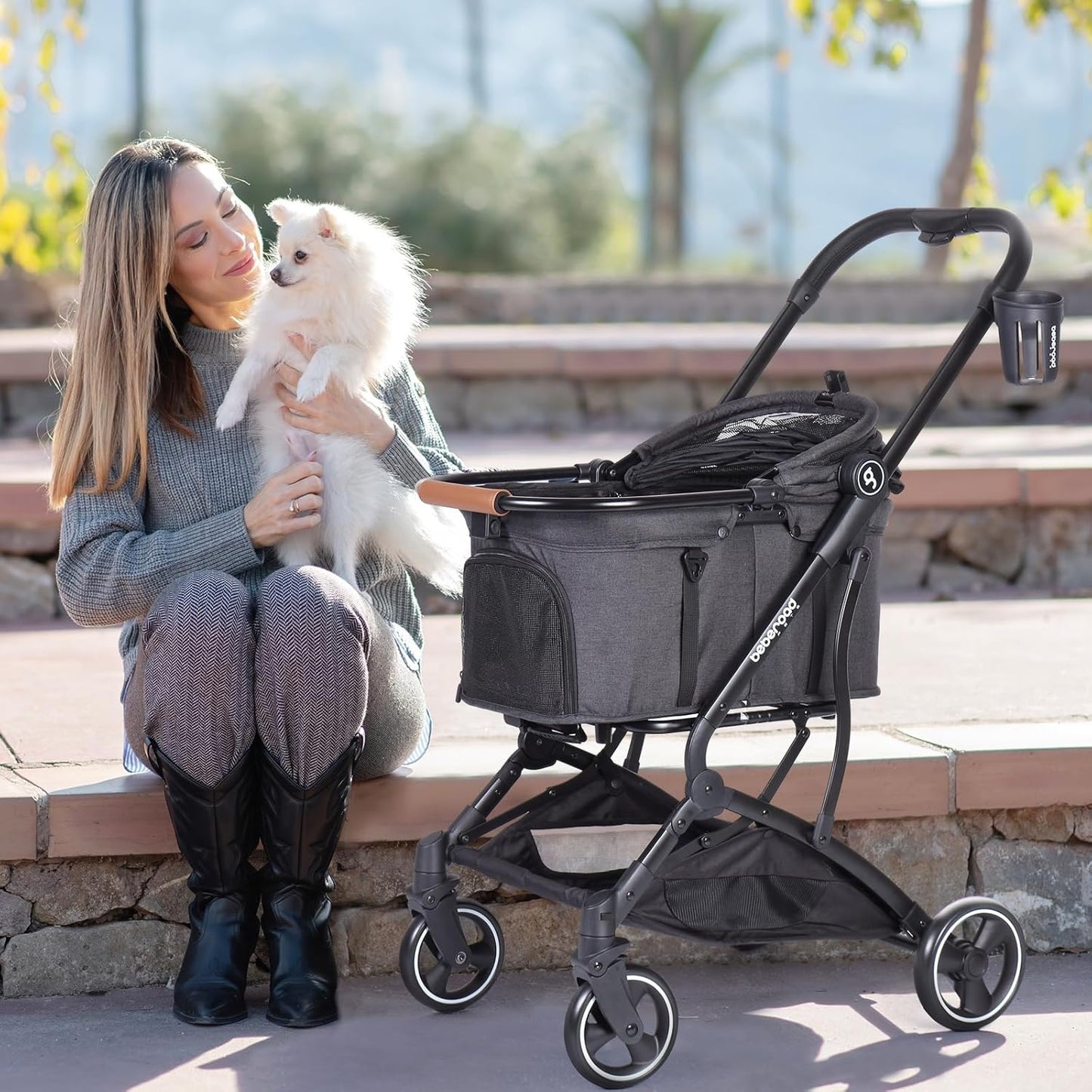 T3 Foldable Pet Stroller for Small Dogs & Cats – 3-in-1 Lightweight Design, 180° Canopy & Detachable Carrier (Black)
