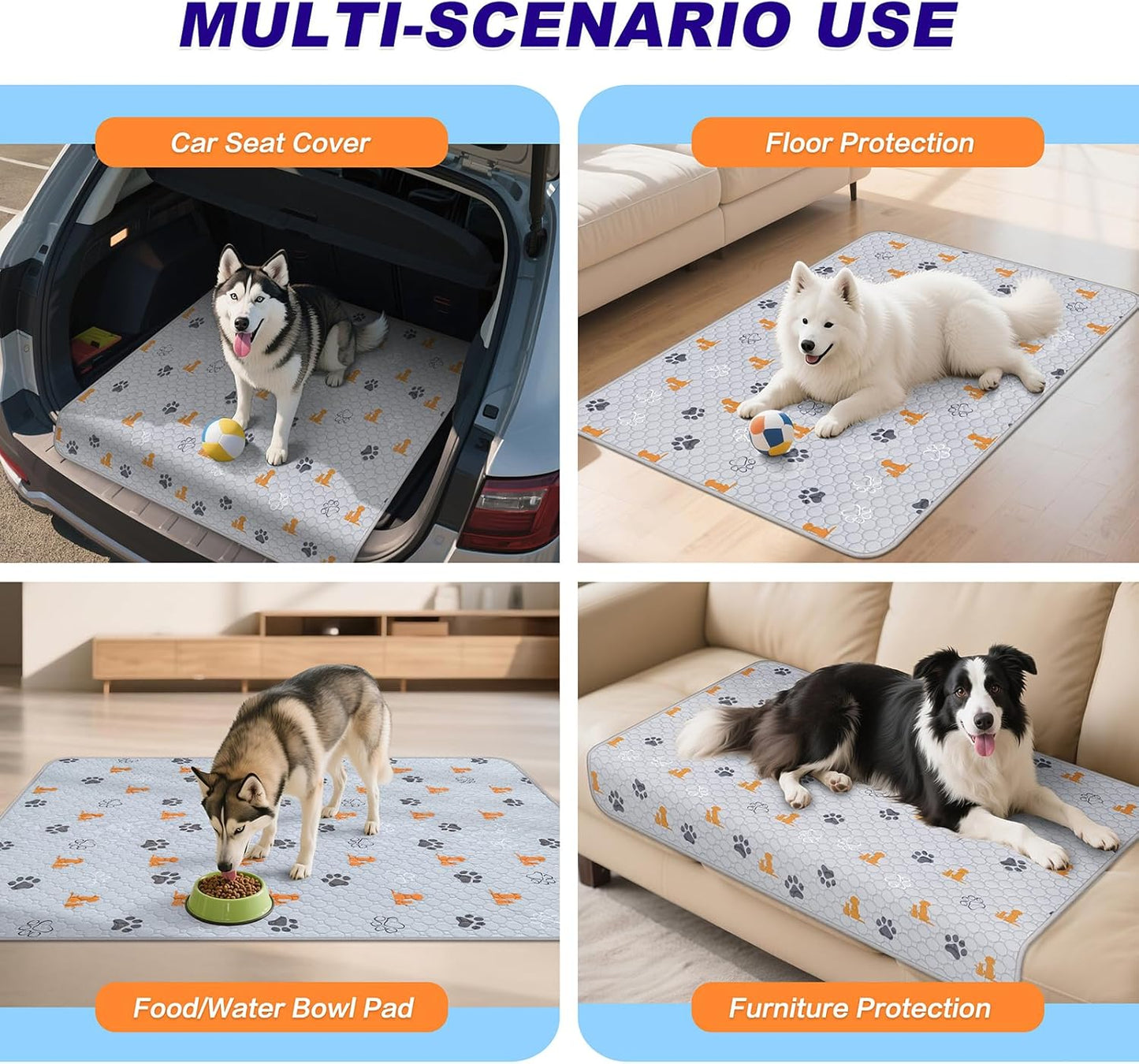 Washable Pee Pads for Dogs, 2 Pack Absorbent Reusable Training Dog Pads Pet Puppy Pads, Non-Slip Potty Pads for Whelping, Playpen, Crate, Bed, Orange, 36"x54"