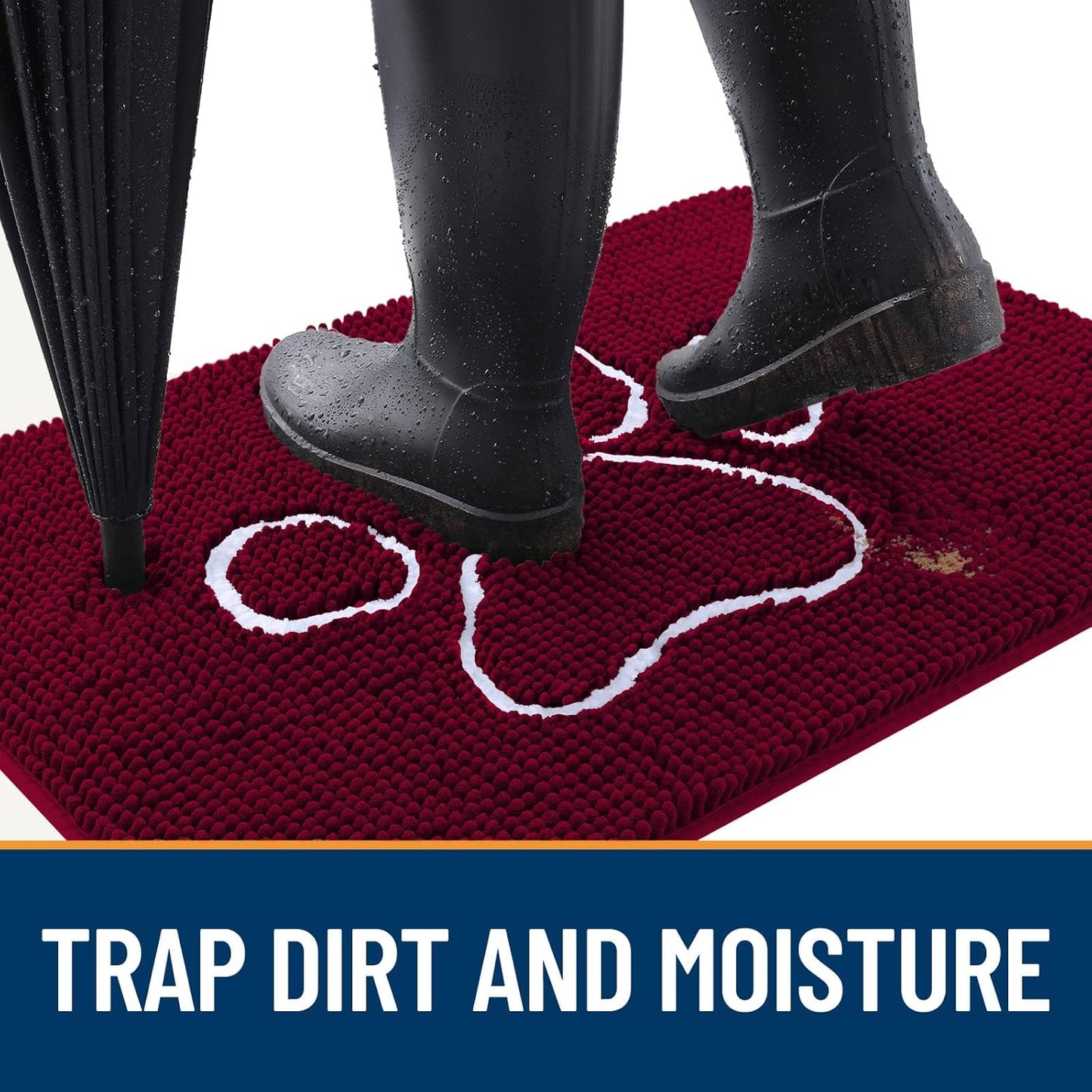 OLANLY Door Mat for Muddy Dog Paws 47x24, Ultra Absorbent Chenille Mud Doormat with Paw Print Design, Non-Slip Washable Doormat for Indoor Entryway, Quick-Dry Pet Bed Mats for Dirty Dogs, Burgundy