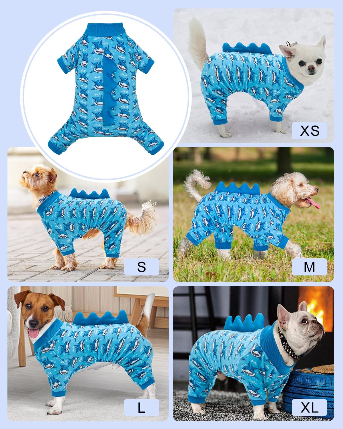 CuteBone Shark Costume Dog Pajamas, Stretchy Spandex Crystal Velvet Sleepwear Coat for Small Dogs, Soft & Warm Pet Outfit Clothes for Cold Weather, Cozy Pullover Design COSP07S