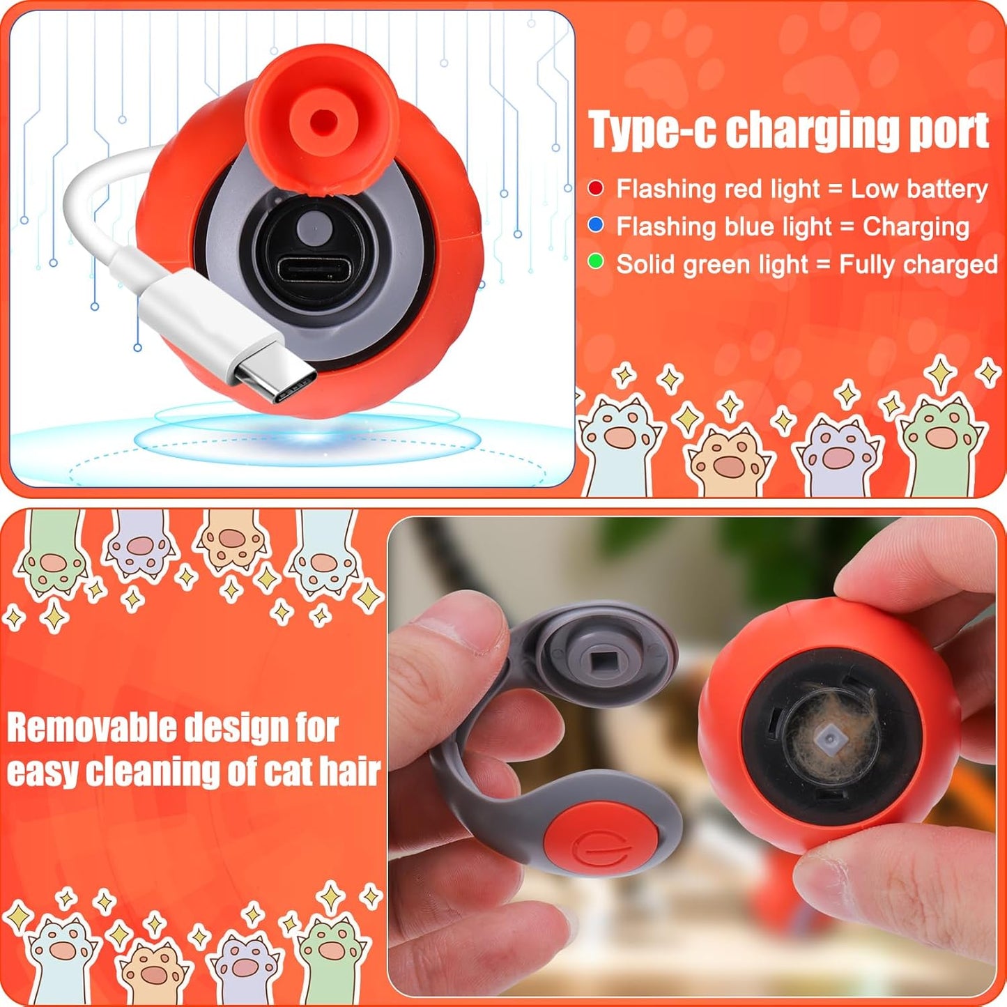 AIERSA Interactive Automatic Cat Toys for Indoor Adult Cats,Self Play Speed Tail Toy with 3 Tails and 4 Springs (Orange)