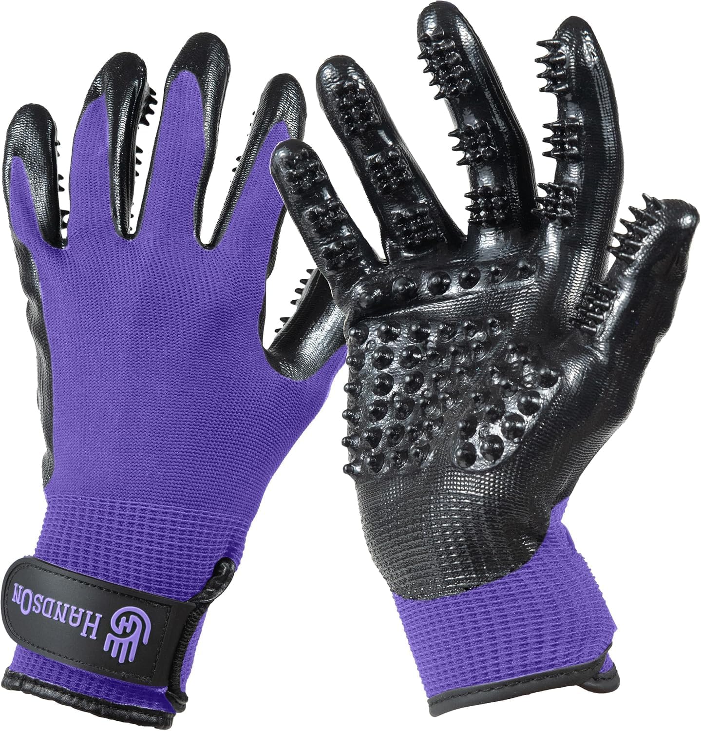 H HANDSON Pet Grooming Gloves - Patented #1 Ranked, Award Winning Shedding, Bathing, & Hair Remover Gloves - Gentle Brush for Cats, Dogs, and Horses (Purple, X-Large)