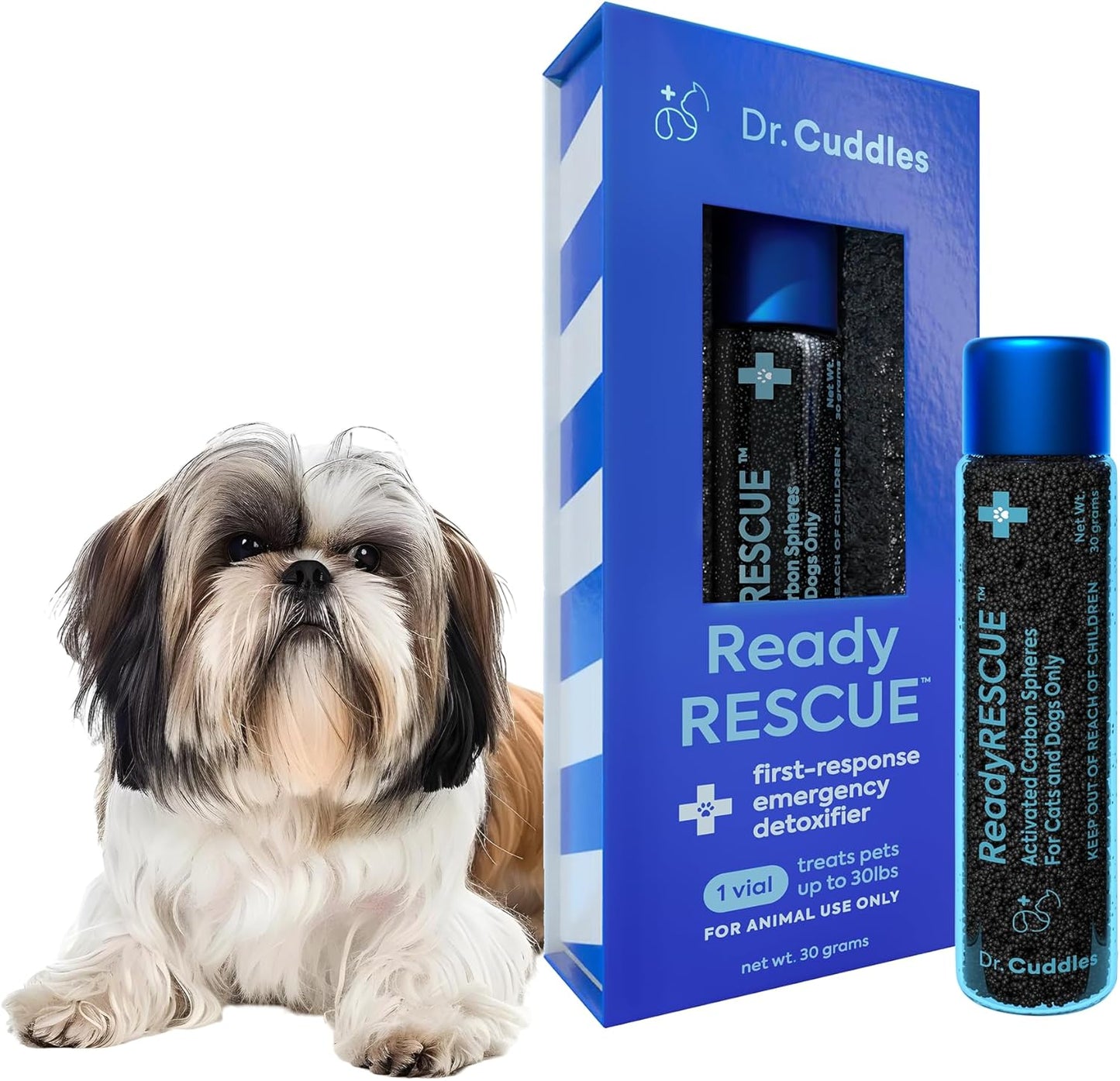 Dr. Cuddles ReadyRESCUE - Dog First Aid Kit Essential - Activated Charcoal Detox for Dogs, Cats, Pets - Animal First Aid Kit - Dog Medical Emergency Kit - Dog Travel Essentials - 30g (1 Vial of 30g)