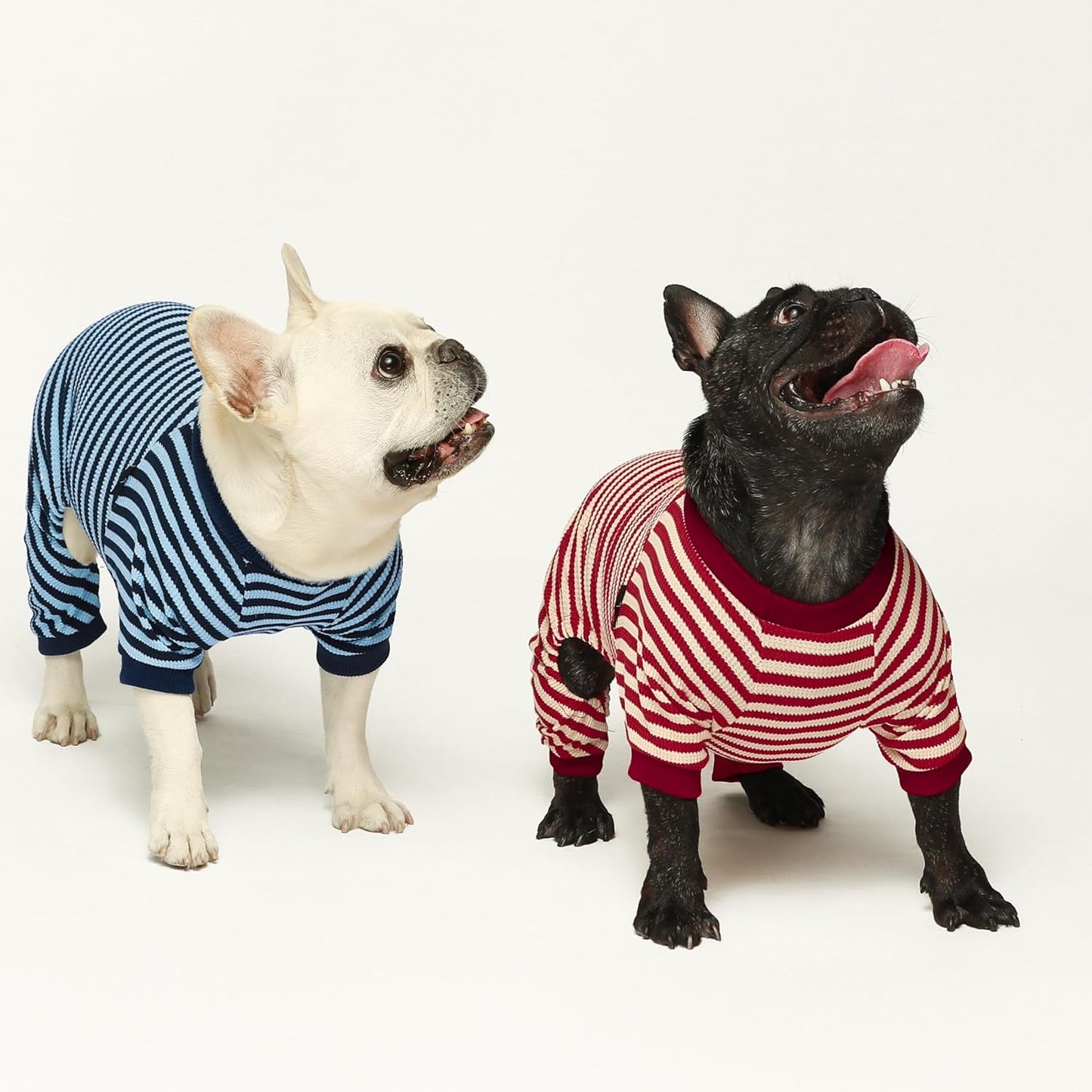 Fitwarm Red and White Striped Dog Pajamas, Waffle Dog Clothes for Small Dogs Girl Boy, Puppy Onesie with Feet, Pet Christmas Outfit, Large