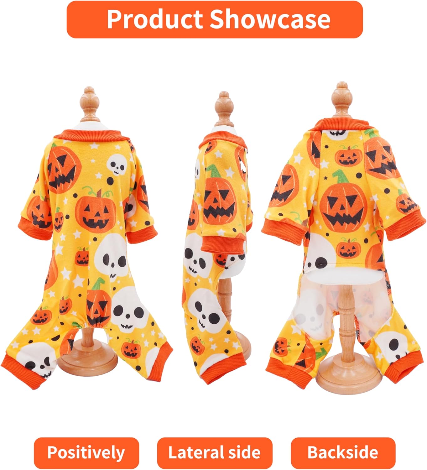 PET SHOW 4 Pack Halloween Dog Pajamas for Medium Dogs Onesie Soft Pumpkin Ghost Soft Fleece Stretchy Jumpsuit Costume Boy Girl PetsPJs with Sleeve Clothes(XL)
