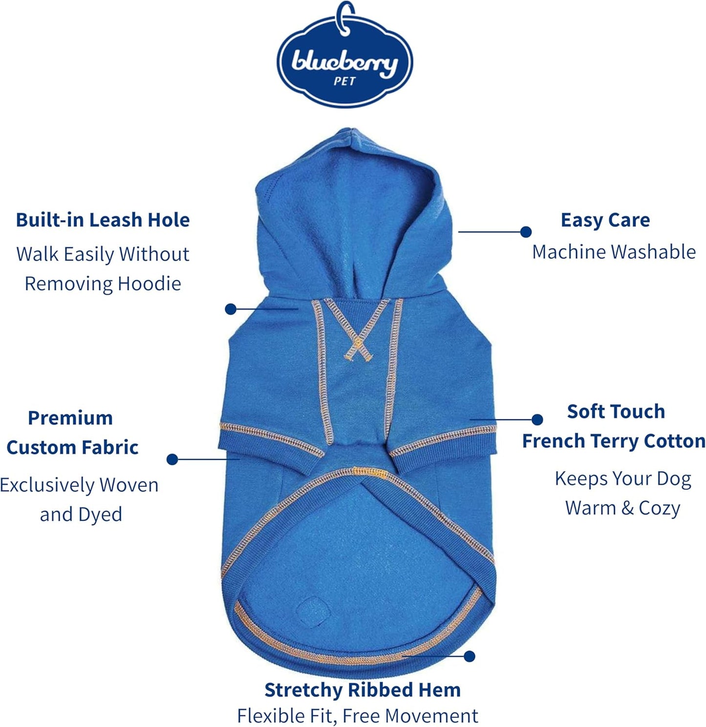 Blueberry Pet Essentials Hoodie – 10″ Cotton‑Blend Sweatshirt with Hood, Alaskan Blue, Machine‑Washable Dog Jersey