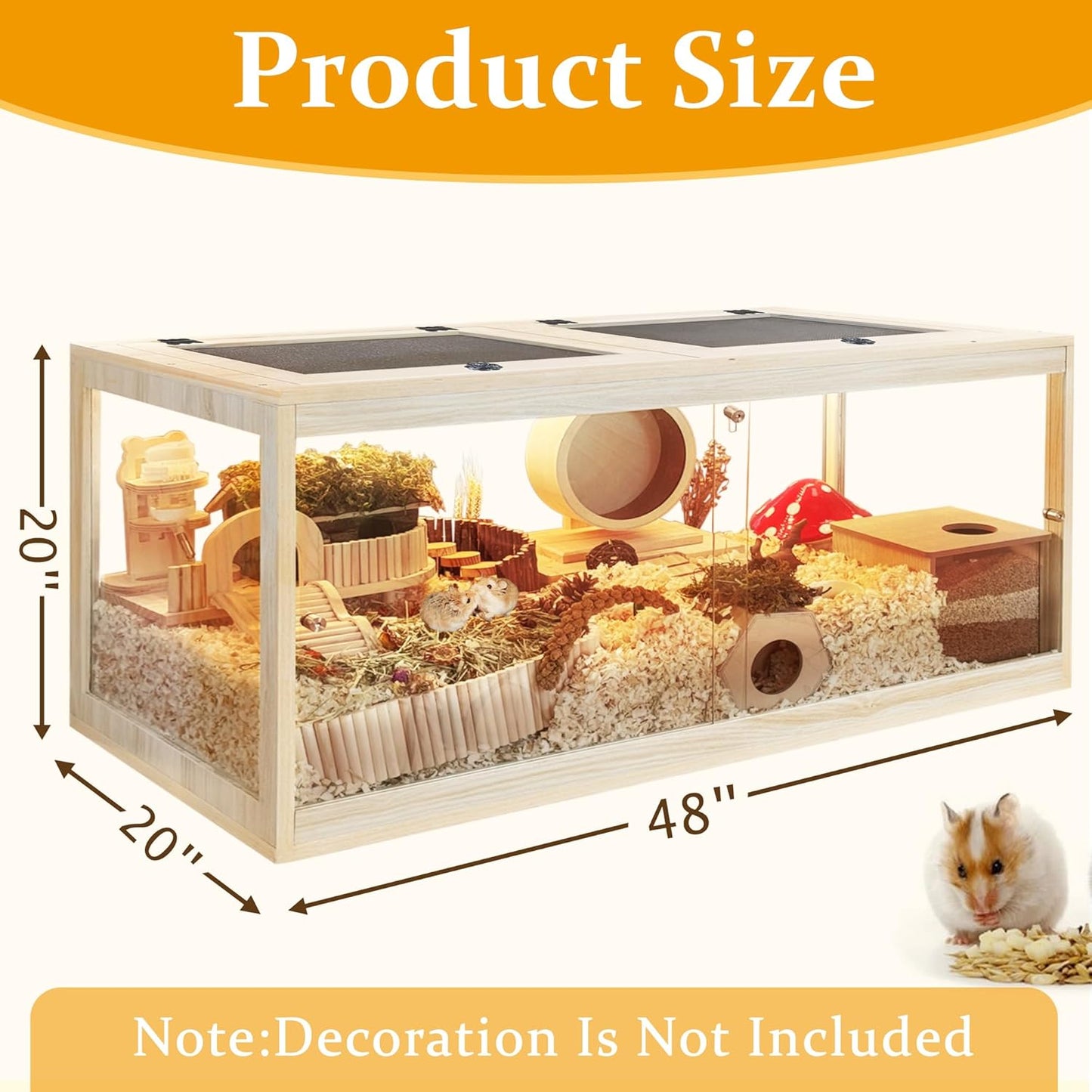 Prolee Hamster Cage with Lock Design,Large Hamster Enclosure with Openable Metal Mesh Top,Wooden Chewproof Gerbil Cage for Hedgehog Mouse Gerbil (48"x20"x20")