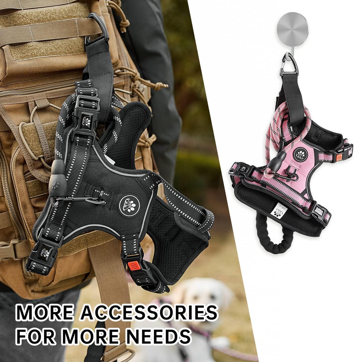 NESTROAD No Pull Dog Harness,Adjustable Oxford Dog Vest Harness with Leash,Reflective No-Choke Pet Harness with Easy Control Soft Handle for Large Dogs(X-Large,Pink)