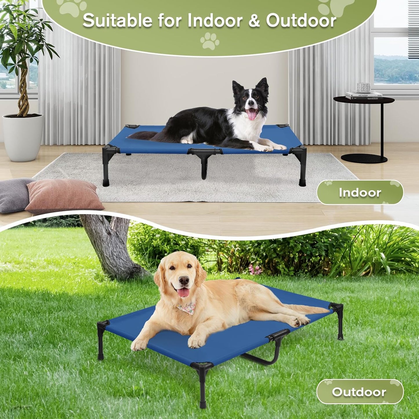 XL Elevated Dog Bed 51 Inch - Waterproof Raised Cooling Cot for 124lb Dogs, with Washable Breathable Mesh, All-Weather Outdoor Dog Bed with Non-Slip Feet, Blue