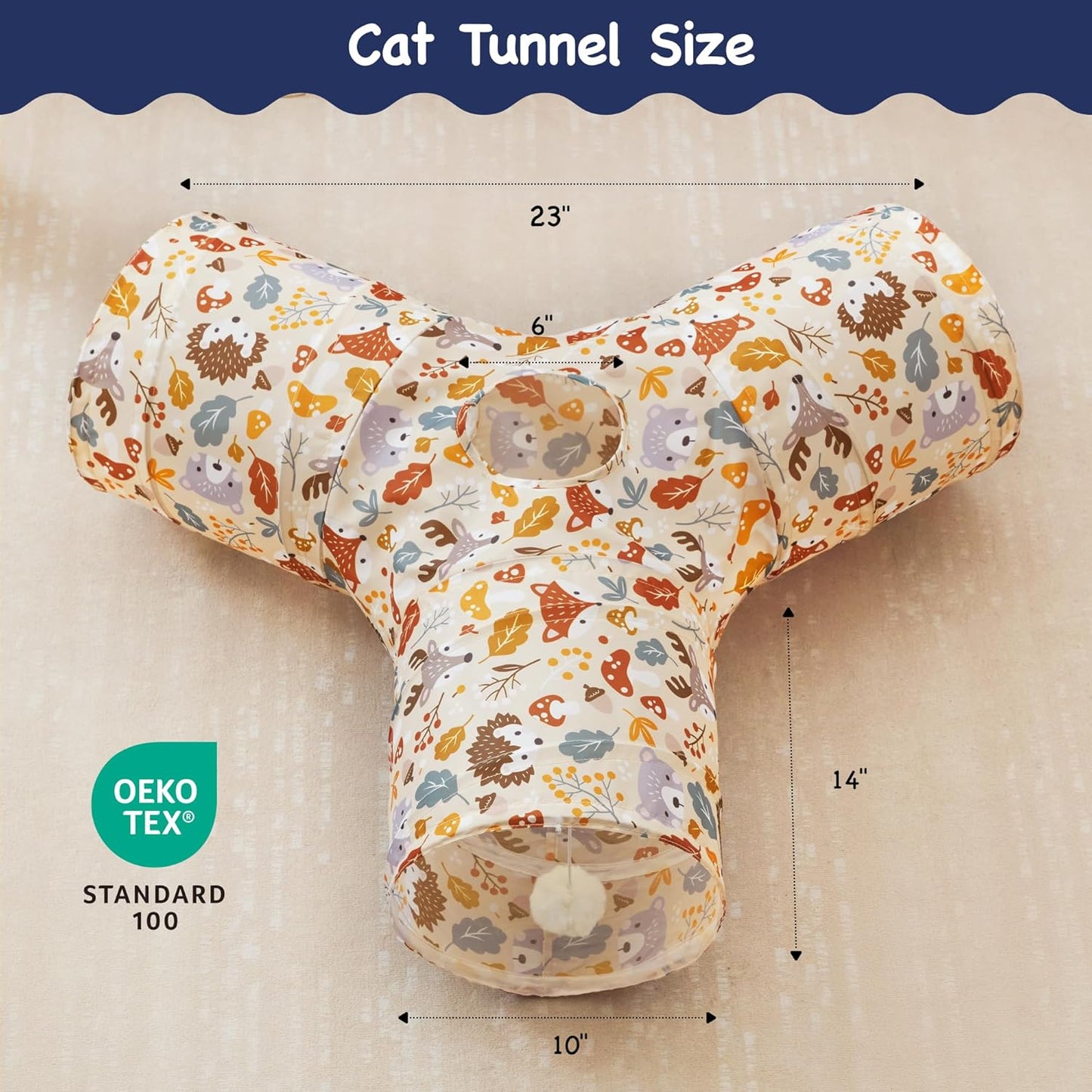 Tempcore Pet Cat Tunnel Tube Cat Toys 3 Way Collapsible, Cat Tunnels for Indoor Cats，Kitty Tunnel Bored Pet Toys Peek Hole Toy Ball Puppy, Kitty, Kitten, Rabbit Beige Deer