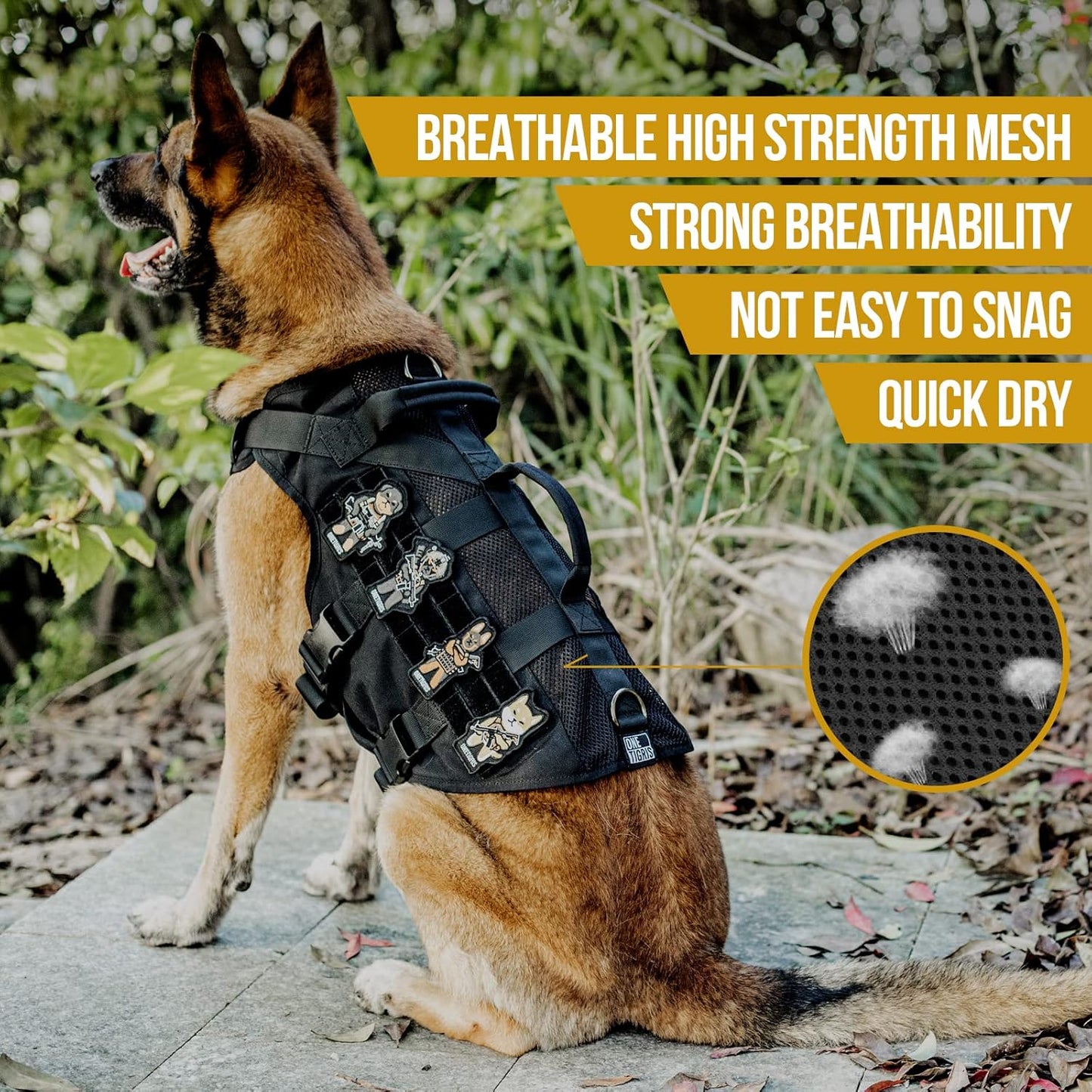 OneTigris Tactical Dog Harness for Small Dogs, No Pull Small Dog Vest Harness with Handles Breathable Military Dogs Molle Vests, Harness for Walking Hiking Training (Black, XS)