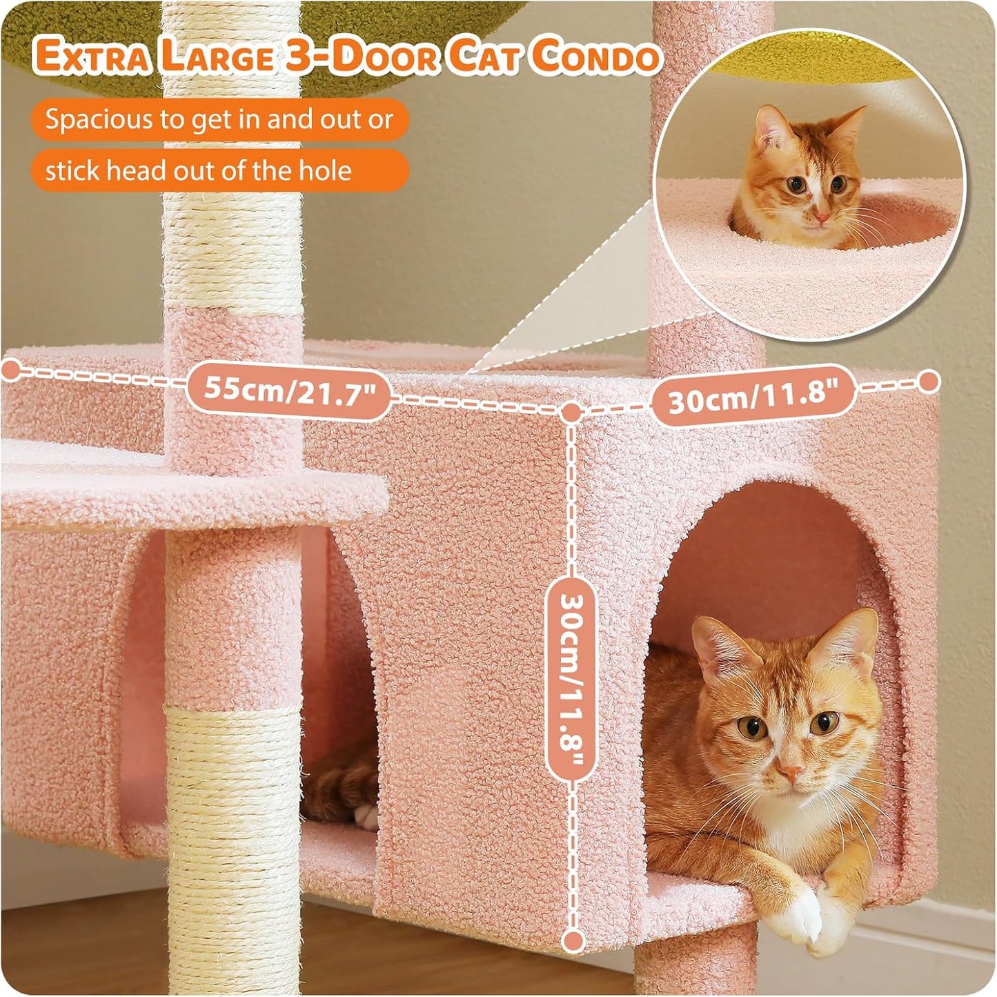 PAWZ Road Flower Cat Tree for Large Cats, 81 Inches Pink Tall Cat Tower with 2 Perches, 2 Condos and Spacious Hammock, XL Extra Large Condo with 7 Scratching Posts for 20lb+ Adult Cats