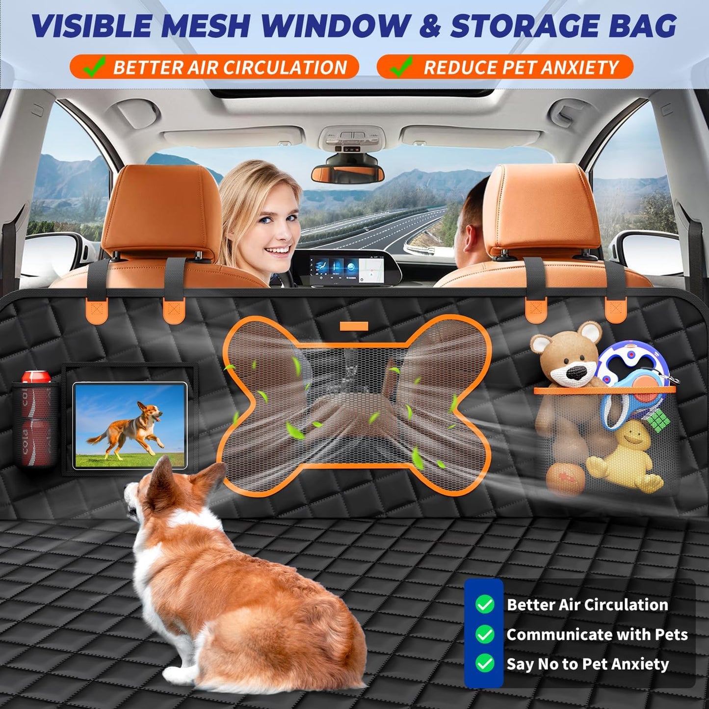 Dog Back Seat Extender for Truck, Hard Bottom Dog Car Seat Cover-Strong Support Waterproof Scratch-Proof Pet Hammock for Full Size F150/RAM1500/Silverado Crew Cab Pickup, Black