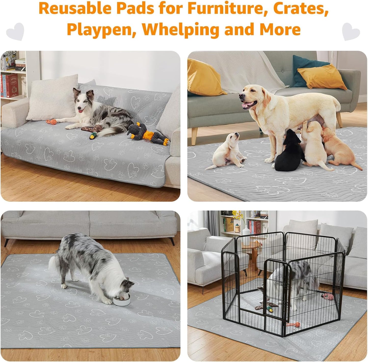 Washable Pee Pads for Dogs Reusable: 2 Pack Reusable Puppy Pads Waterproof and Absorbent - Non-Slip Dog Whelping Pads for Crate, Floor, Couch, 30"x 34"