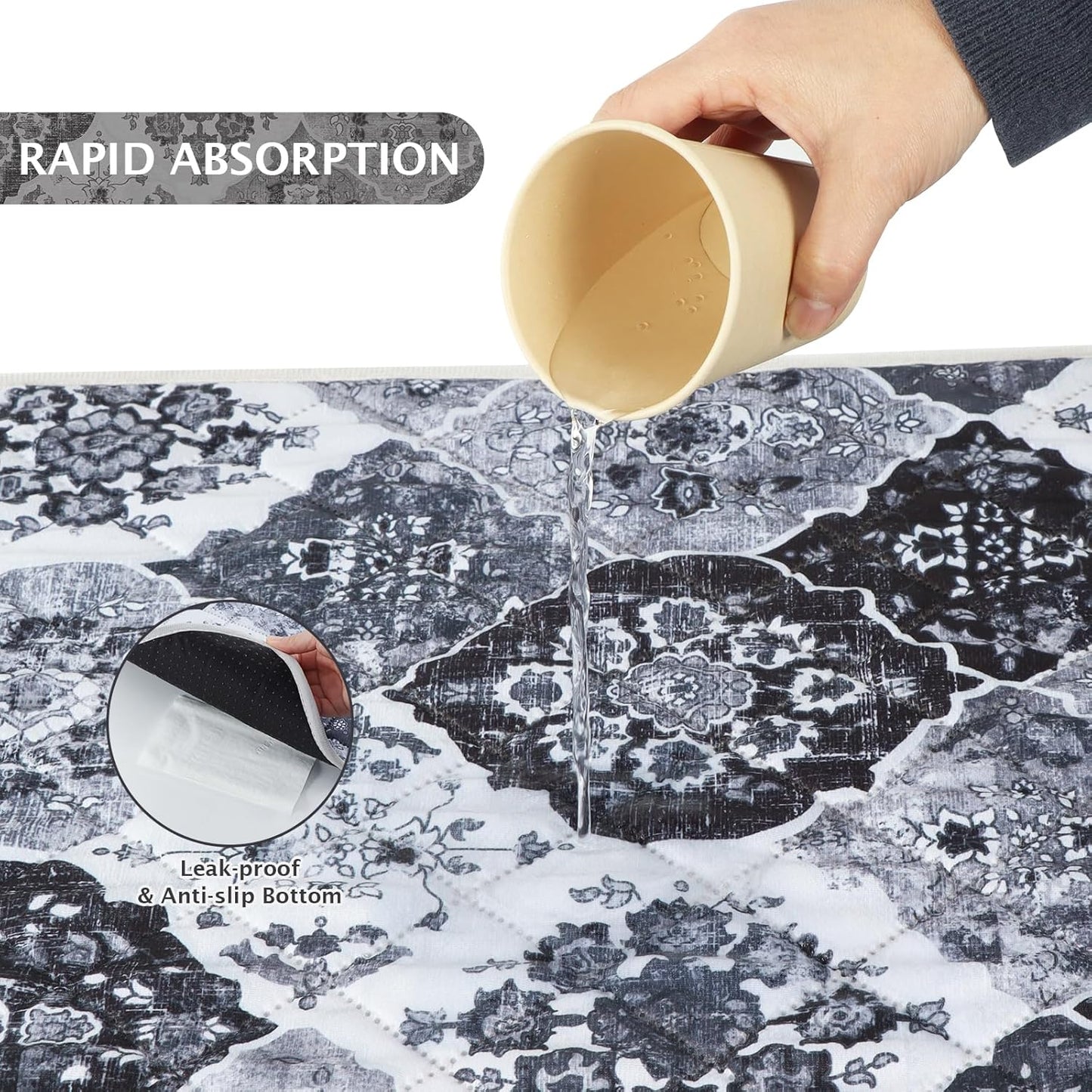 IEUUMLER Washable Pee Pads for Dogs, 2 Pack Reusable Pee Pads for Dogs Non-Slip Grip, Super Absorbent Waterproof Puppy Pads for Potty Training, Playpen, Crate, Whelping Box EU011 Black Grey, 36x31