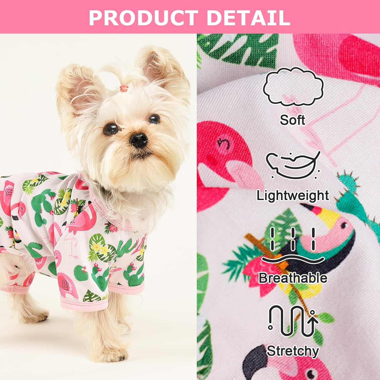 Dog Pajamas Pjs Dog Clothes for Small Dogs Girl Cute Soft Puppy Clothes Stretchable Dog Apparel Onesies for Chihuahua Yorkie Teacup, Flamingo Pink, XS