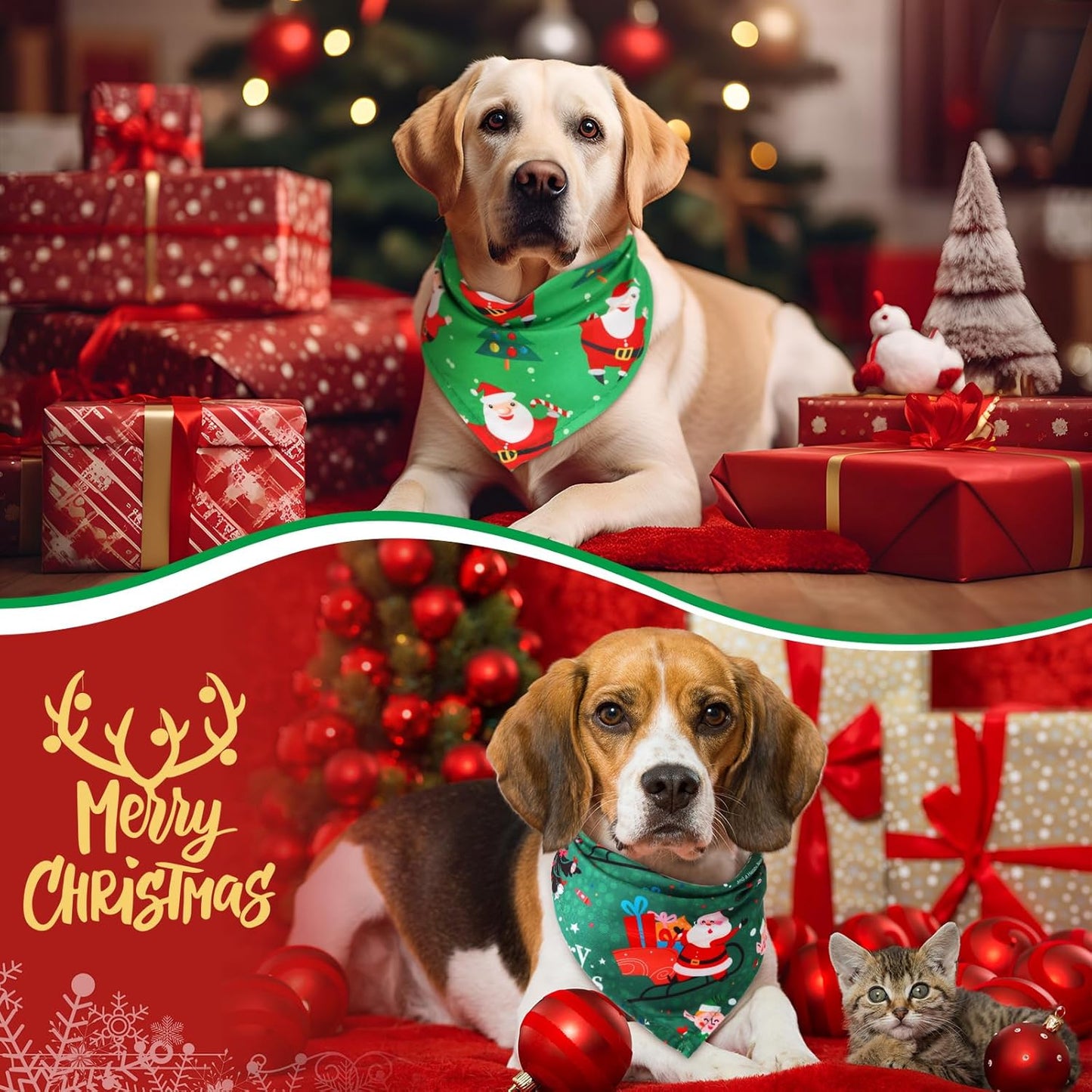 Abbylike 200 Pieces Christmas Dog Bandanas Bulk Xmas Dog Bandanas for Dogs Dog Kerchief Set Bibs Triangle Dog Scarf for Pet Christmas Costume Accessories Decoration