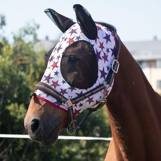 Harrison Howard Super Comfort Stretchy Fly Mask Large Eye Space with UV Protection Soft on Skin with Breathability Dream Star M Cob