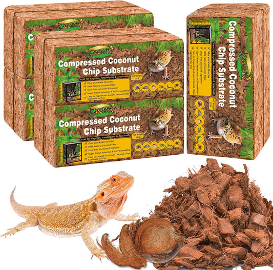 ZeeDix 10PCS Natural Coconut Chips Substrate for Reptiles, Coconut Fiber Husk Reptiles Bedding, Compressed Coco Chips Substrate for Ball Python, Snakes, Tortoise, Hermit Crab, Frogs, Lizard, Tarantula