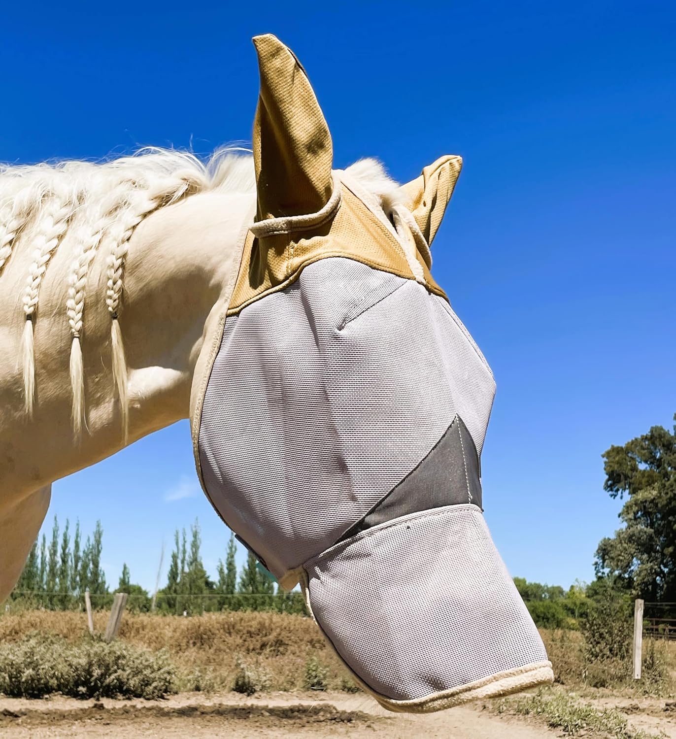 Fly Masks for Horses. Stops Sunburn, 70% Uv-Block. Breathable Fly Mask for Equines, Durable, Comfortable Fit for All-Day Protection. Horse Size, Fly Mask with Ears and Nose