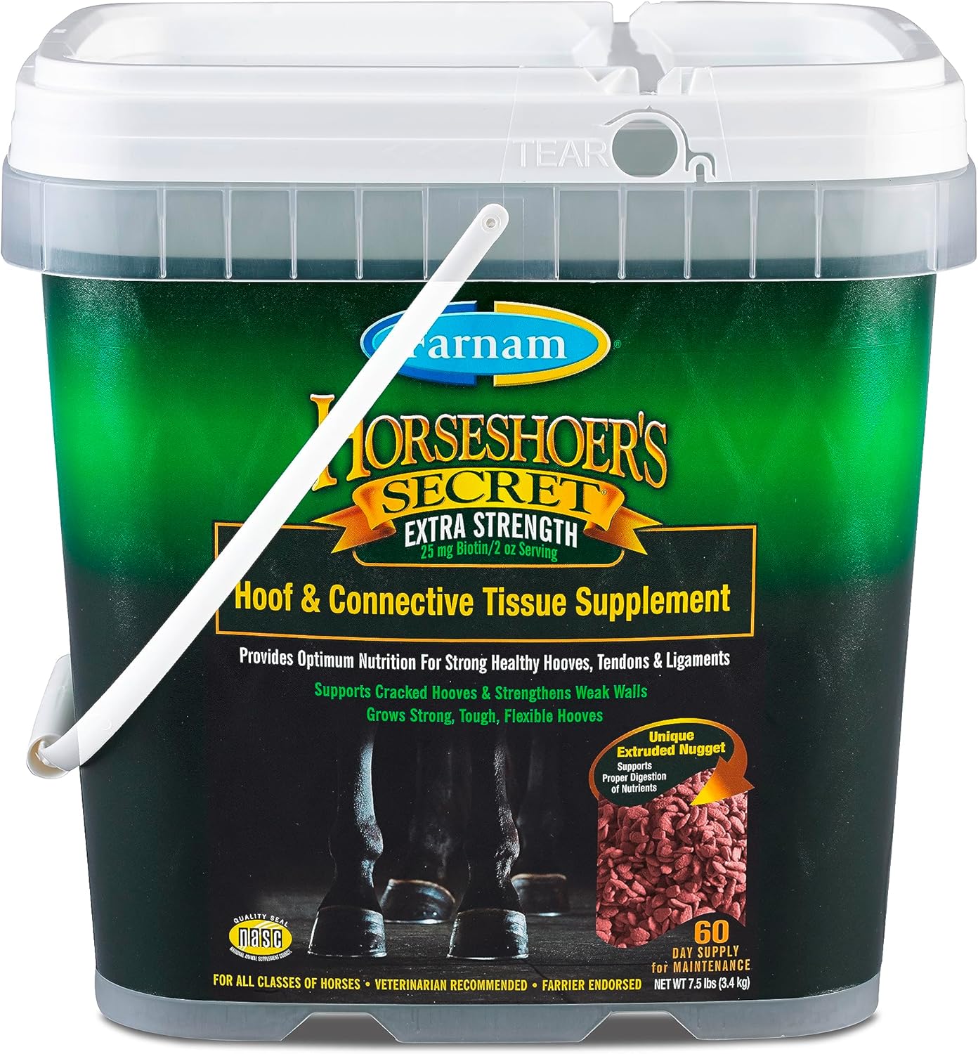 Farnam Horseshoer's Secret Extra Strength Hoof Supplements & Connective Tissue Supplement, Promotes Strong, Healthy Hooves, Tendon & ligaments, 7.5 lbs, 60 Day Supply