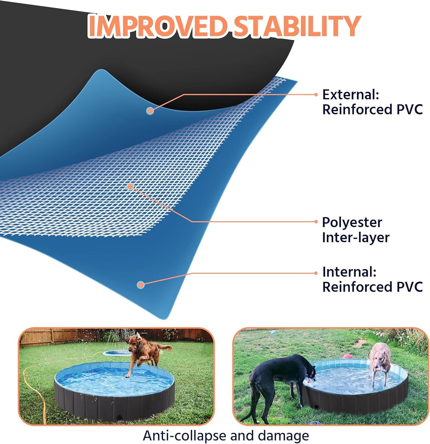 Yaheetech Black Hard Plastic Dog Pools for Small Medium Large Dogs Puppies Pet Collapsible Bath Pool Tub for Outdoor/Home Use, Pet Repair Patches Included, XL