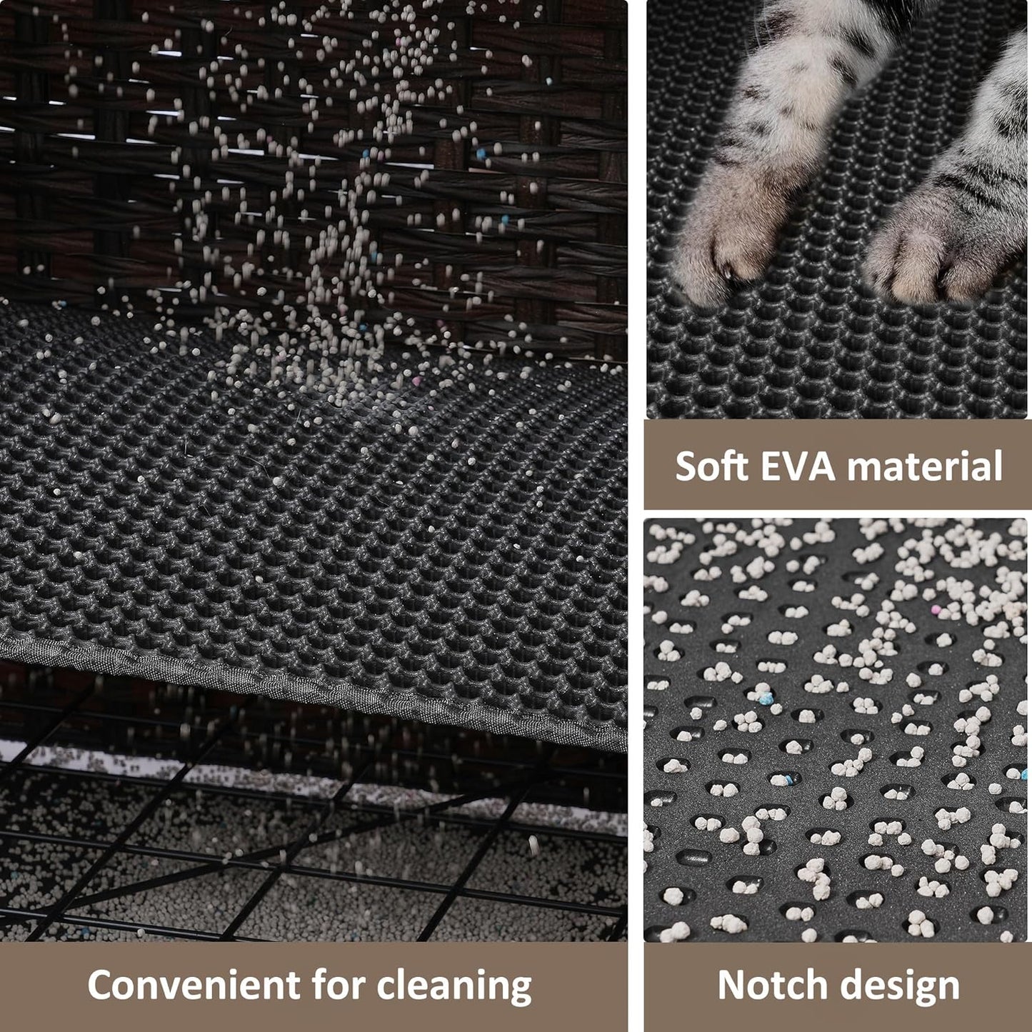 Cat Litter Box Enclosure with Soft Litter Mat; Hidden Cat Washroom Furniture with Door; Handwoven Rattan Cat House with Large Space; Pet Crate for Living Room, Bedroom, Balcony (Brown)