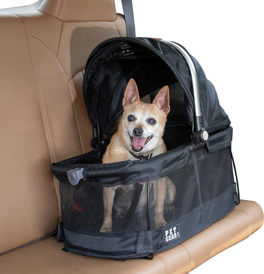 Pet Gear No-Zip View 360 Pet Safety Carrier & Car Seat for Small Dogs & Cats Push Button Entry,Available in 7 Colors,View 360 20-inch,Black