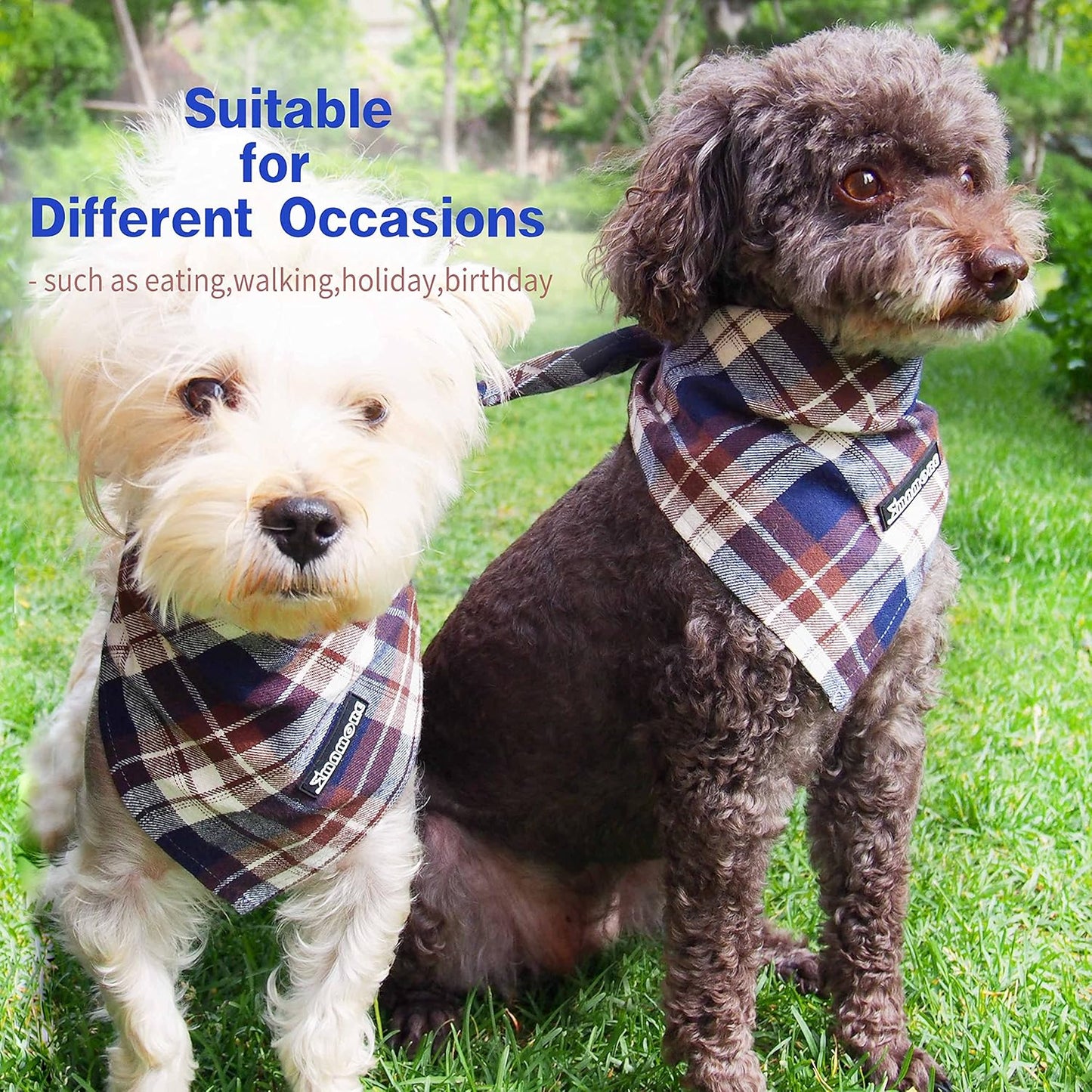 Adjustable Plaid Dog Bandanas,1PC Soft Washable Cotton Triangle Bib Kerchief Scarfs for Small Medium Large Dogs and Cats (Fuchsia&Blue, Large)