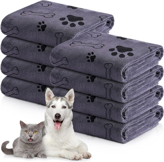 Chumia 8 Pcs Dog Towels for Drying Dogs Cats Pet Towels Bulk Puppy Microfiber Quick Drying Paw Bath Bathing Supplies Absorbent for Medium Pets(Gray,40 x 24 Inch)