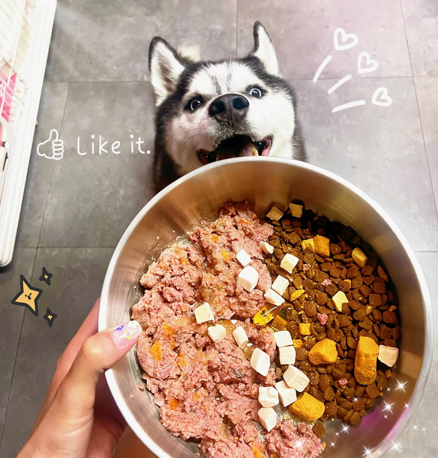 IKITCHEN Dog Bowl for Food and Water, 64 Oz Stainless Steel Pet Feeding Bowl, Durable Non-Skid Insulated Heavy Duty with Rubber Bottom for Medium Large Sized Dogs (64 Ounces/8 Cup, Grey)