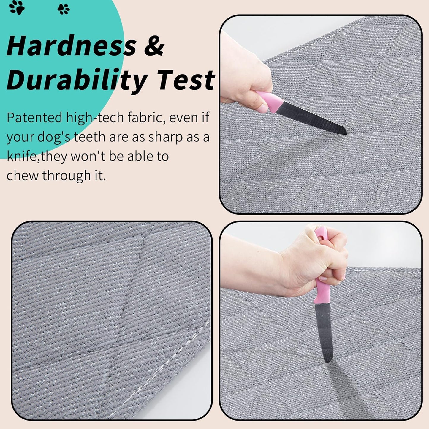 MABOZOO Indestructible Dog Bed, Chew Proof Crate Pad for Aggressive Chewers - Machine Washable Quilted Mat for Small Dogs - Durable Grey Kennel Pad (22x35 in)