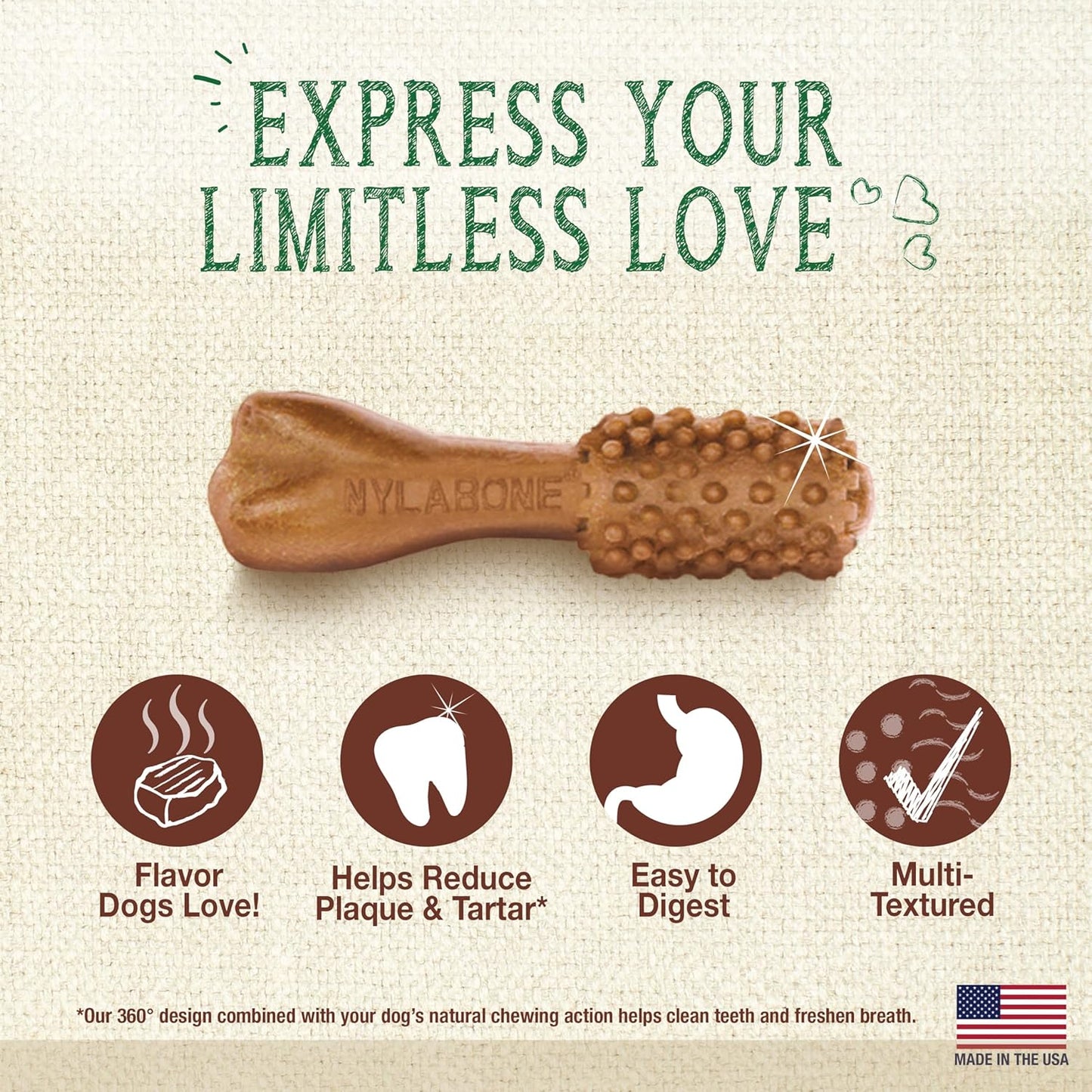 Nylabone Nutri Dent Dog Dental Chews - Natural Dog Teeth Cleaning & Breath Freshener - Dental Treats for Dogs - Filet Mignon Flavor, Mini (32 Count)