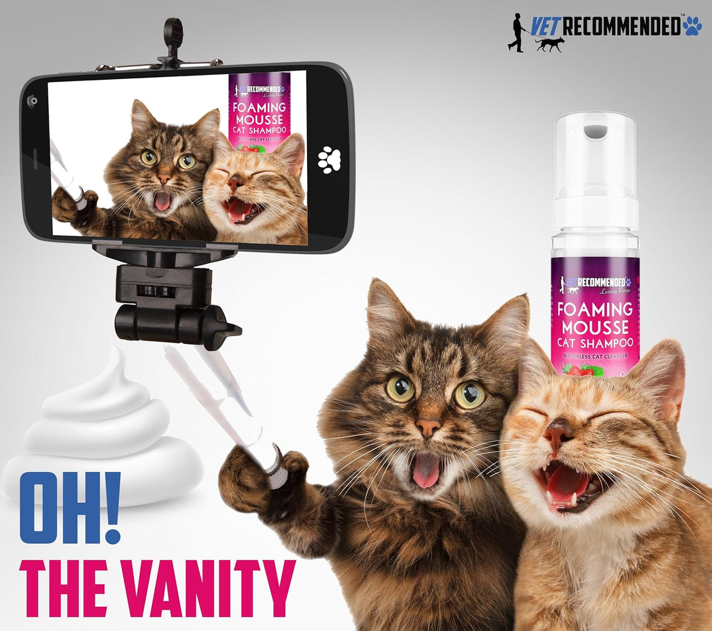 Waterless Cat Shampoo Foaming Mouse - Strawberry Patch Scent (8 Oz/240 ml). for Sensitive Skin, Detergent and Alcohol Free. Helps in Cleaning, Conditioning & Moisturizing. Made in USA