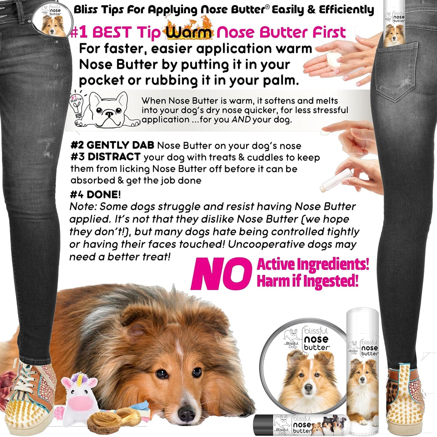 The Blissful Dog Shetland Sheepdog Nose Butter for Dry, Cracked Skin, Lick-Safe Dog Nose Balm with Moisturizing Shea Butter, Almond, Olive, and Essential Oils, Pet Supplies, Uncented, 8 oz.