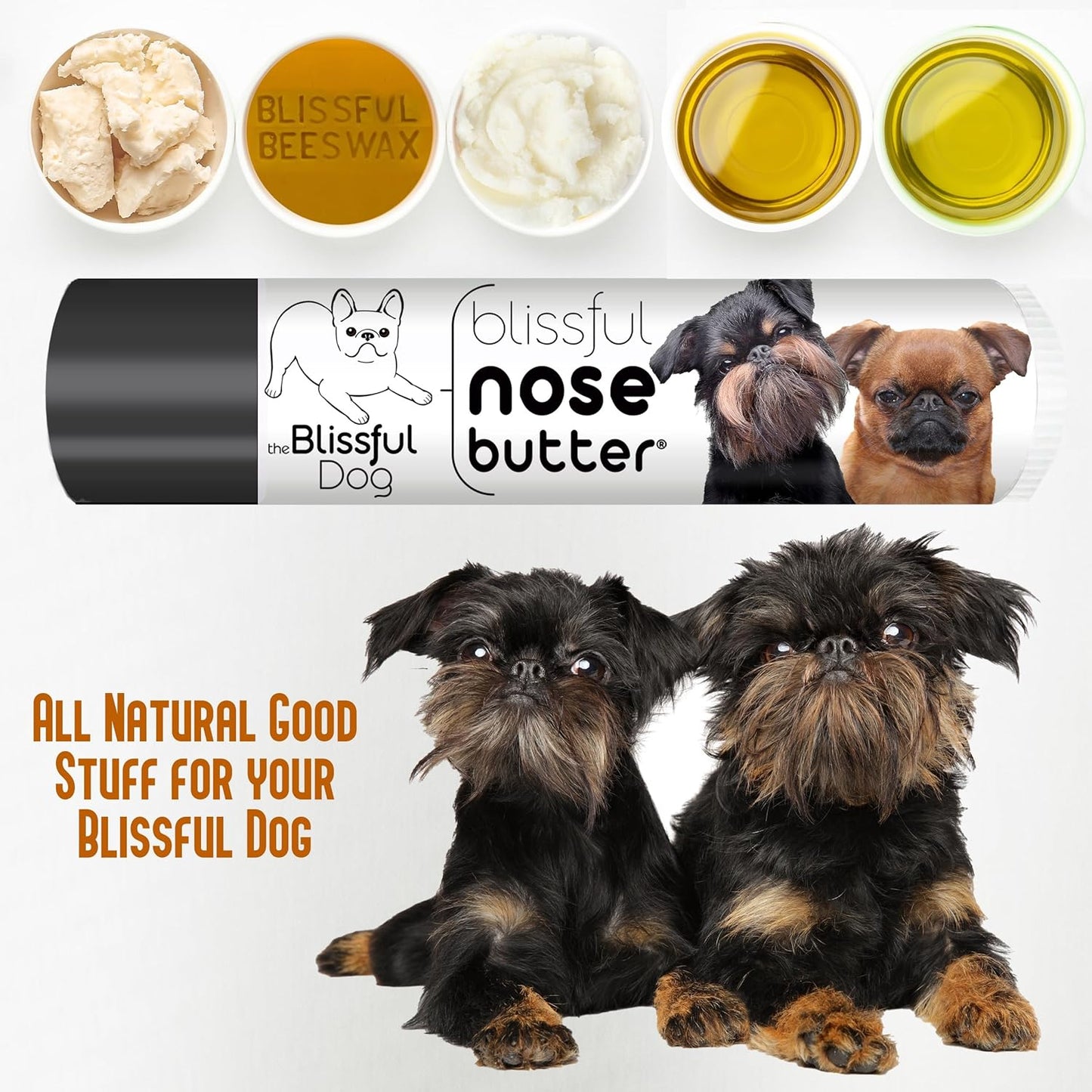 The Blissful Dog Brussels Griffon Nose Butter for Dry, Cracked Skin, Lick-Safe Dog Nose Balm with Moisturizing Shea Butter, Almond, Olive, and Essential Oils, Pet Supplies, Uncented, 0.15 oz.